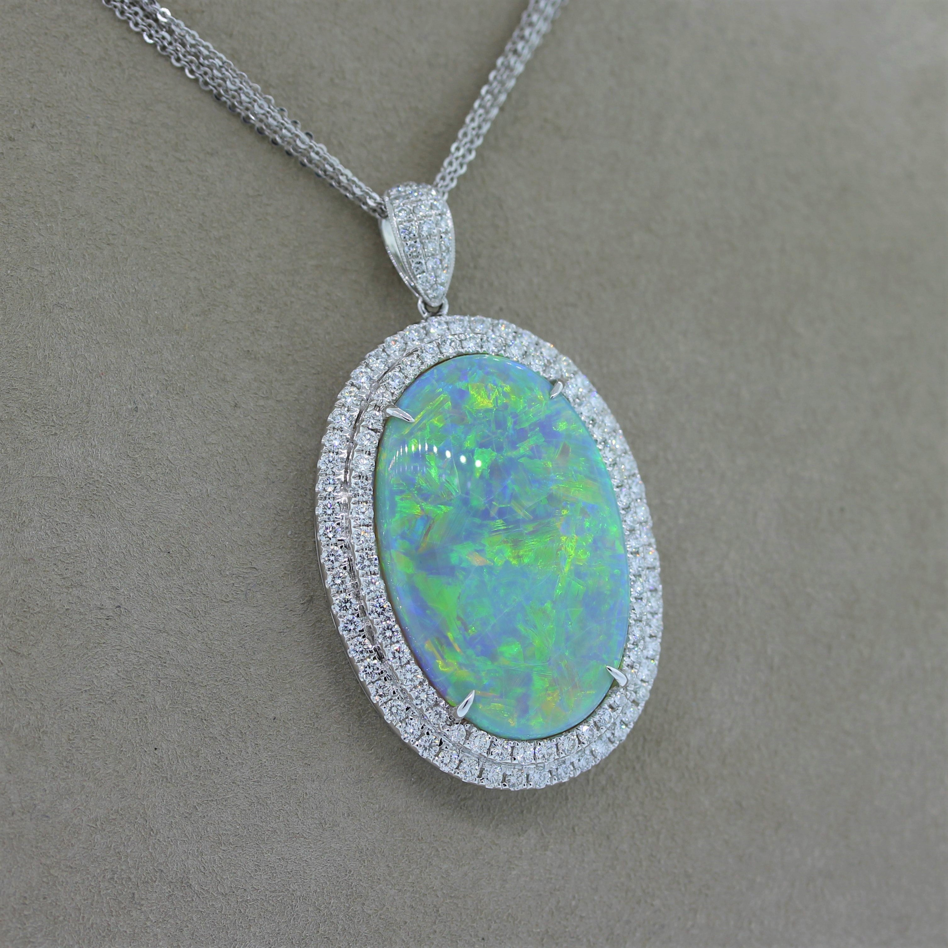 Magnificent Australian Opal Diamond Gold Pendant