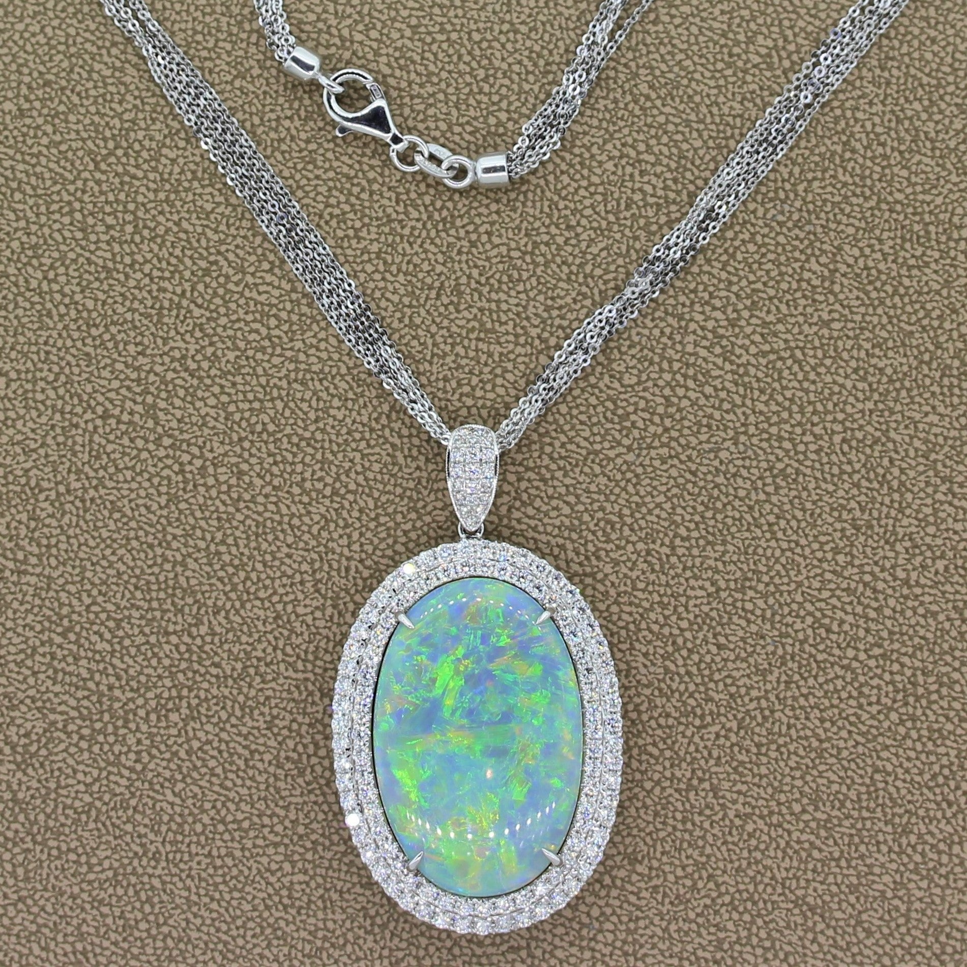 Magnificent Australian Opal Diamond Gold Pendant