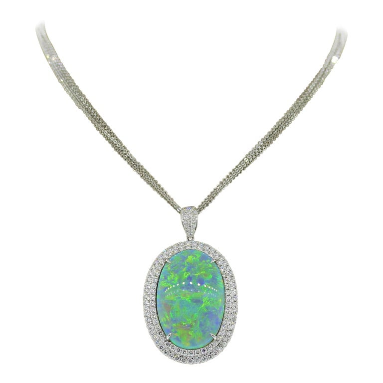 Magnificent Australian Opal Diamond Gold Pendant