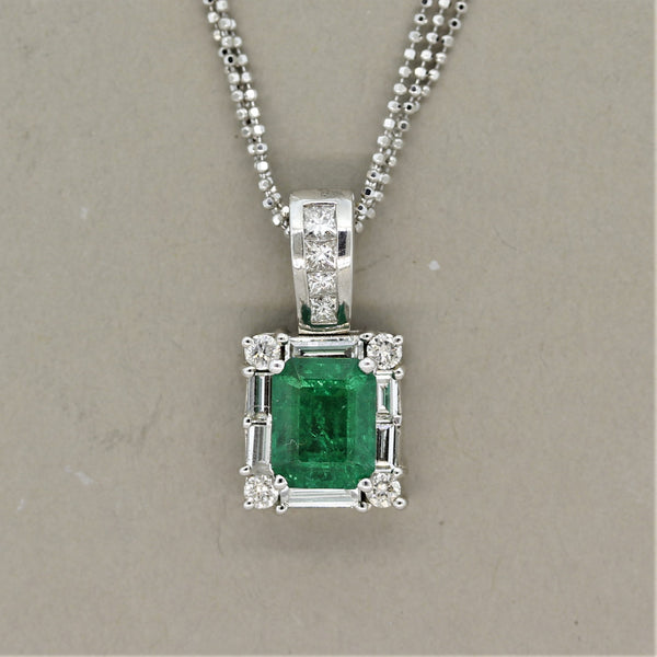 Emerald Diamond Gold Frame Pendant