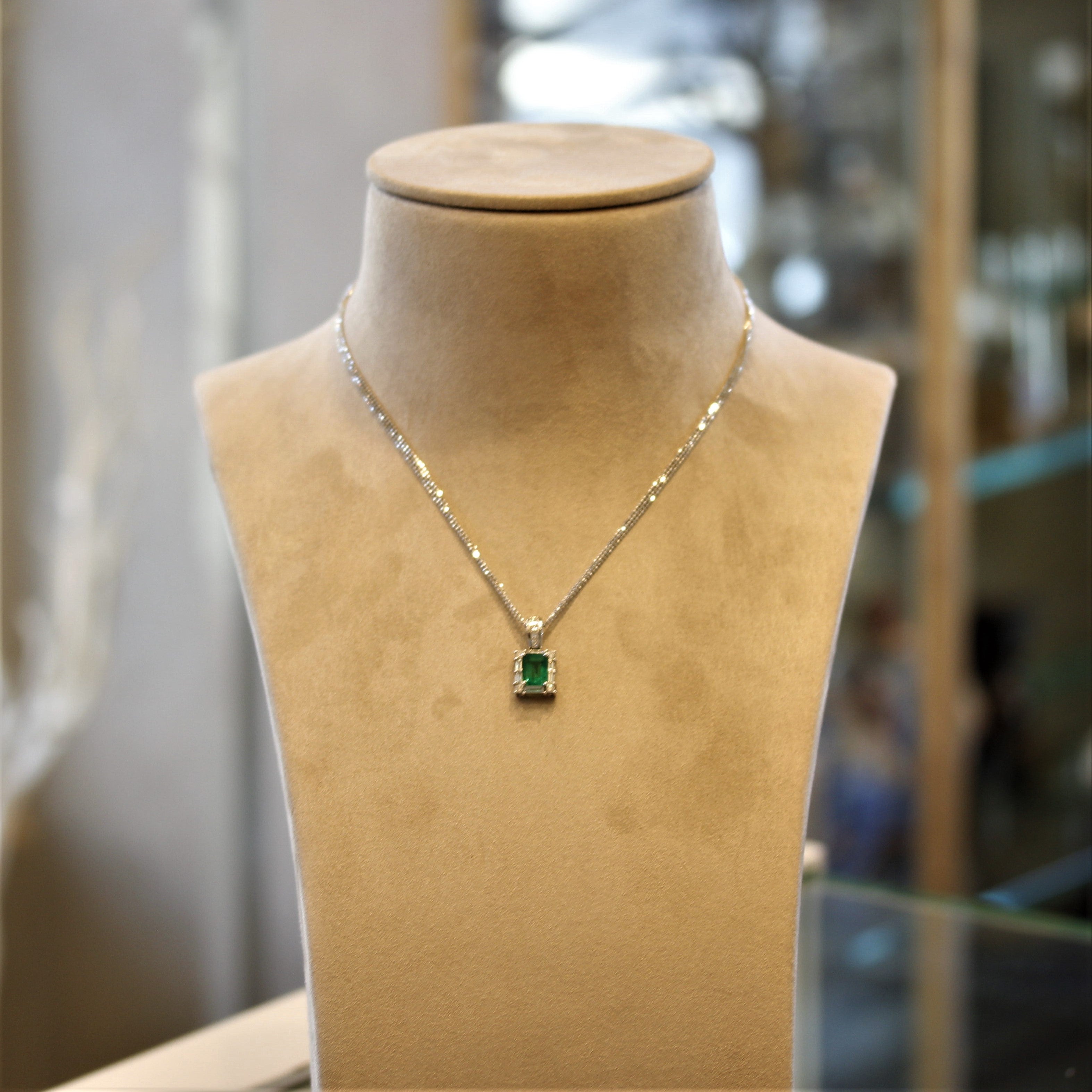 Emerald Diamond Gold Frame Pendant