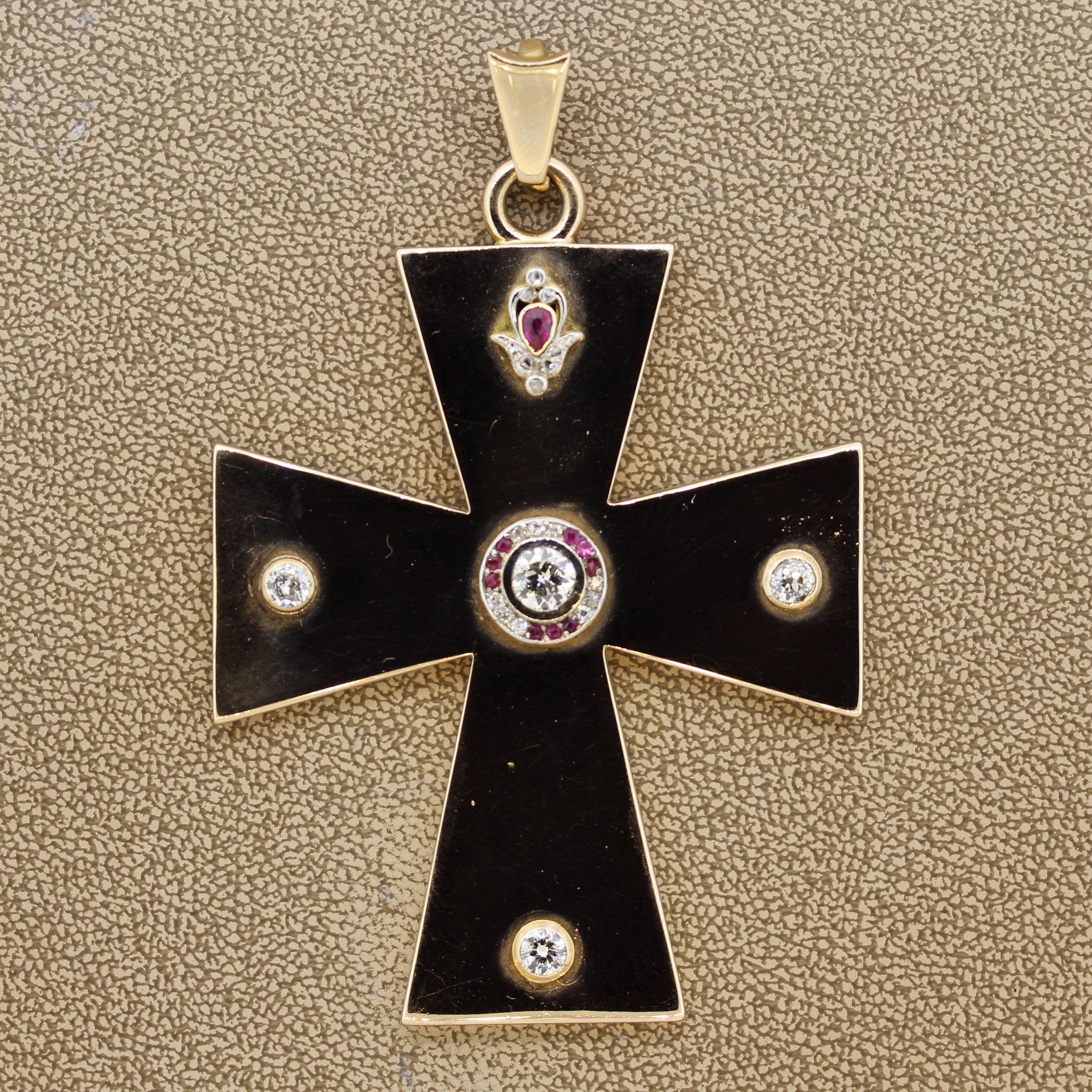 Large Gold Cross Diamond Ruby Pendant