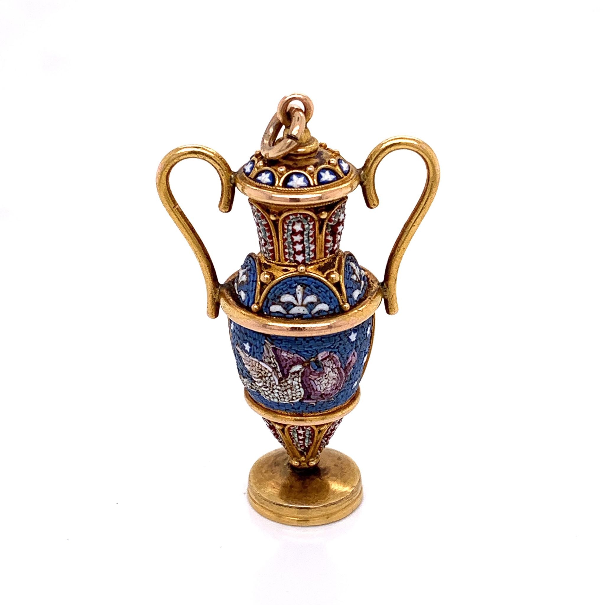 Victorian Micro Mosaic Gold Vase Pendant