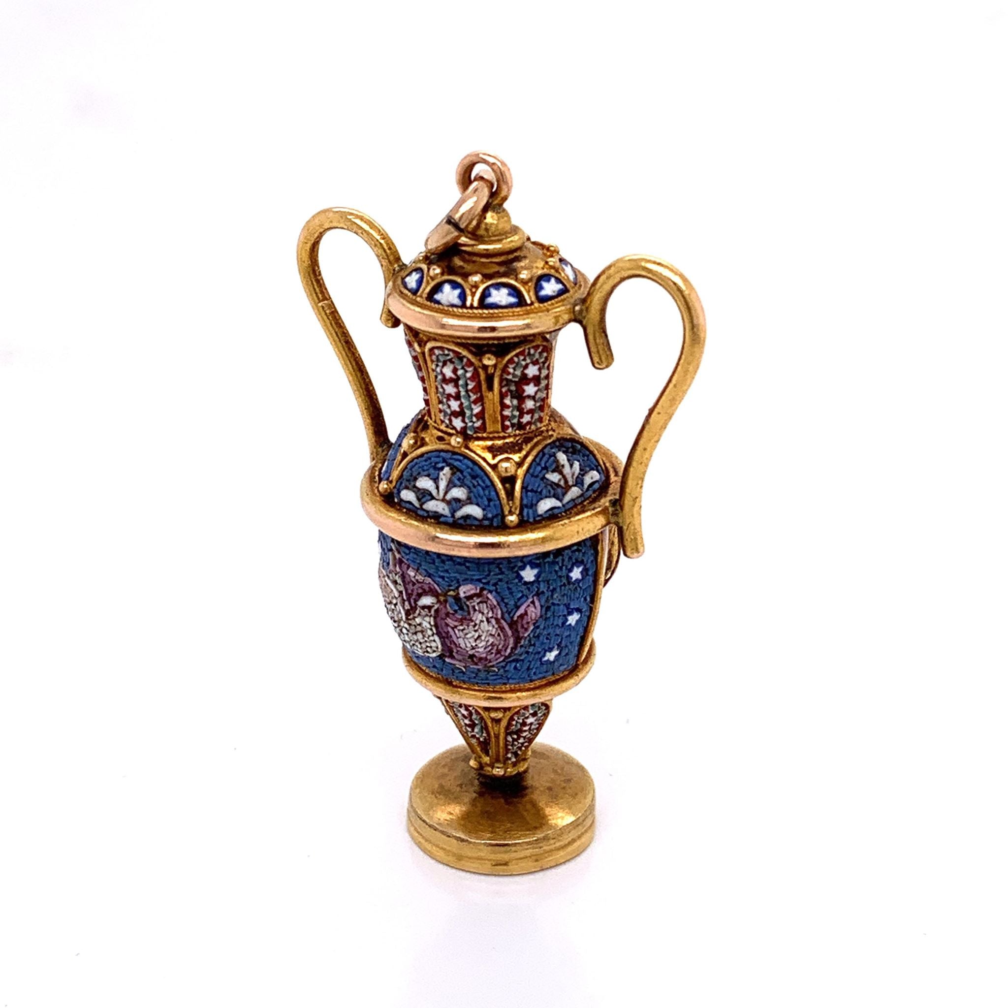 Victorian Micro Mosaic Gold Vase Pendant