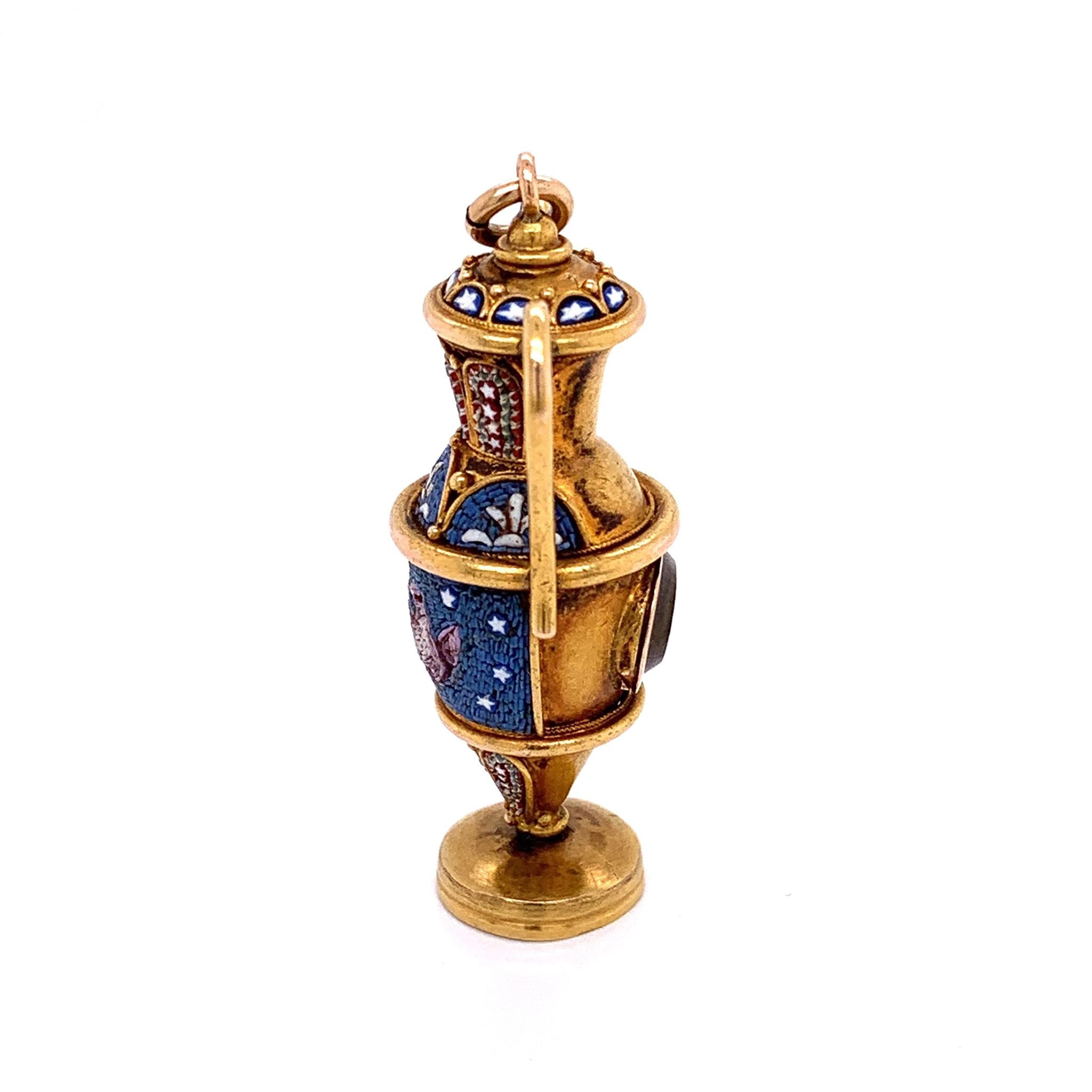 Victorian Micro Mosaic Gold Vase Pendant