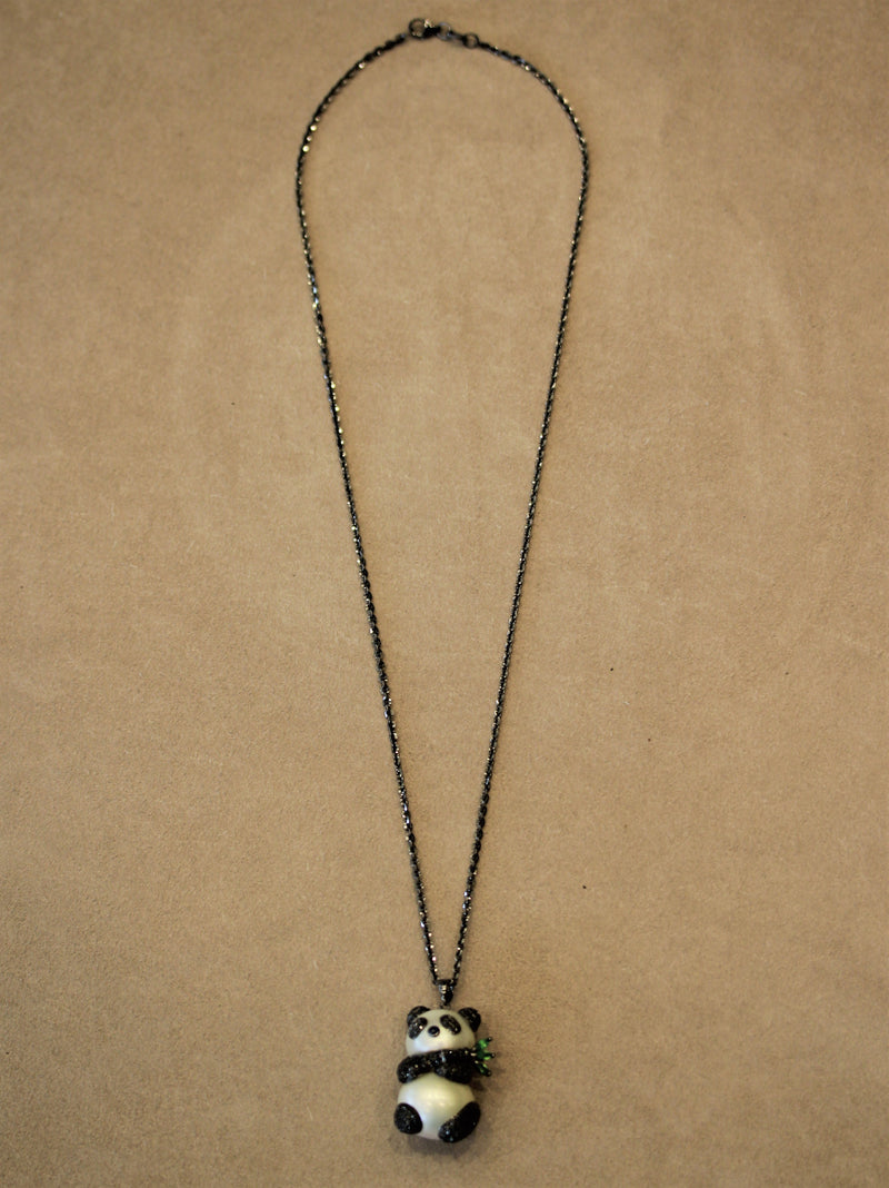 Diamond Pearl Gold Panda Pendant Necklace
