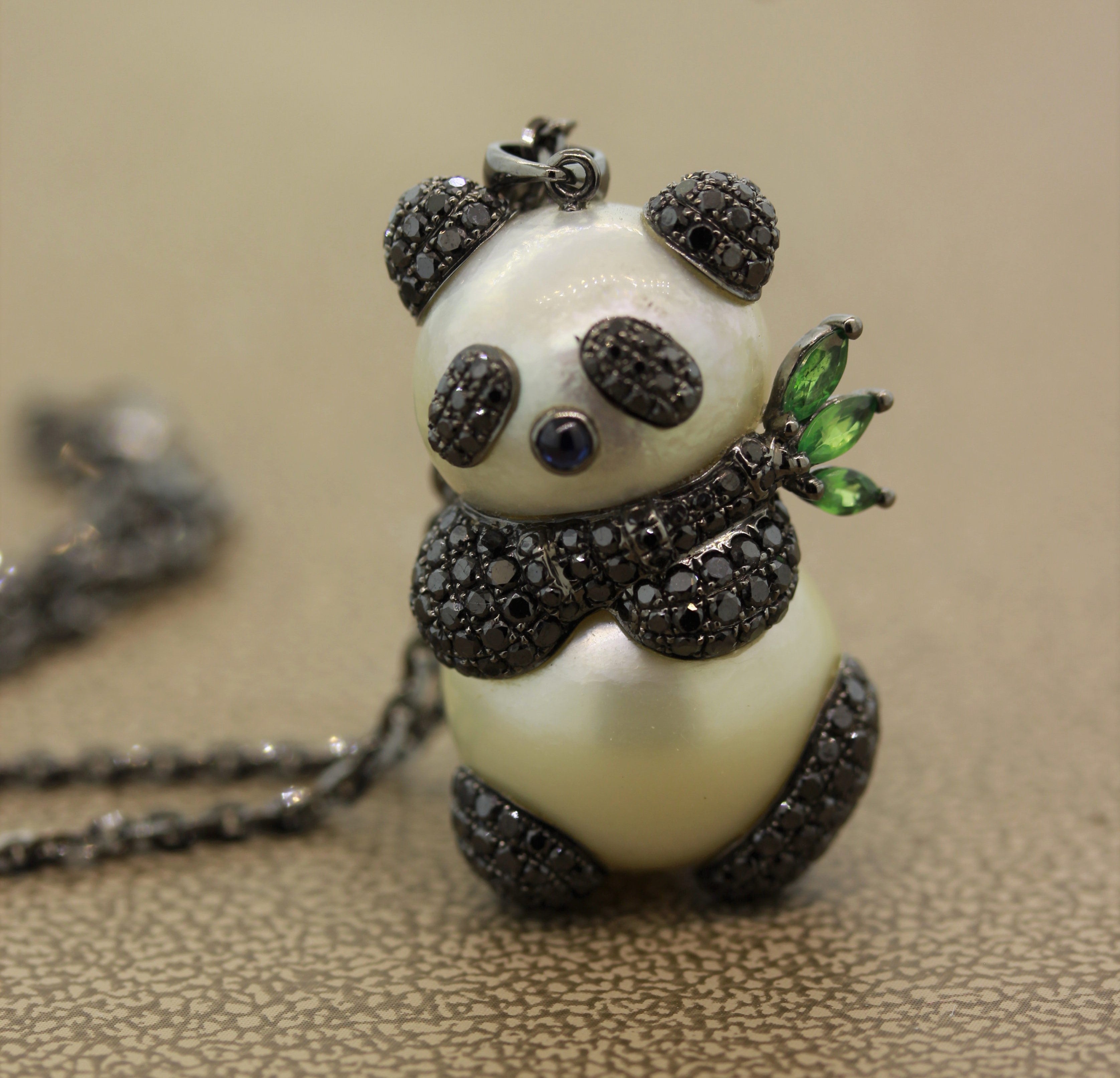 Diamond Pearl Gold Panda Pendant Necklace