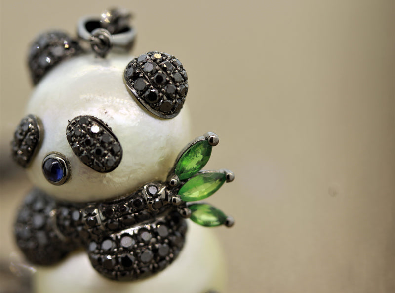 Diamond Pearl Gold Panda Pendant Necklace