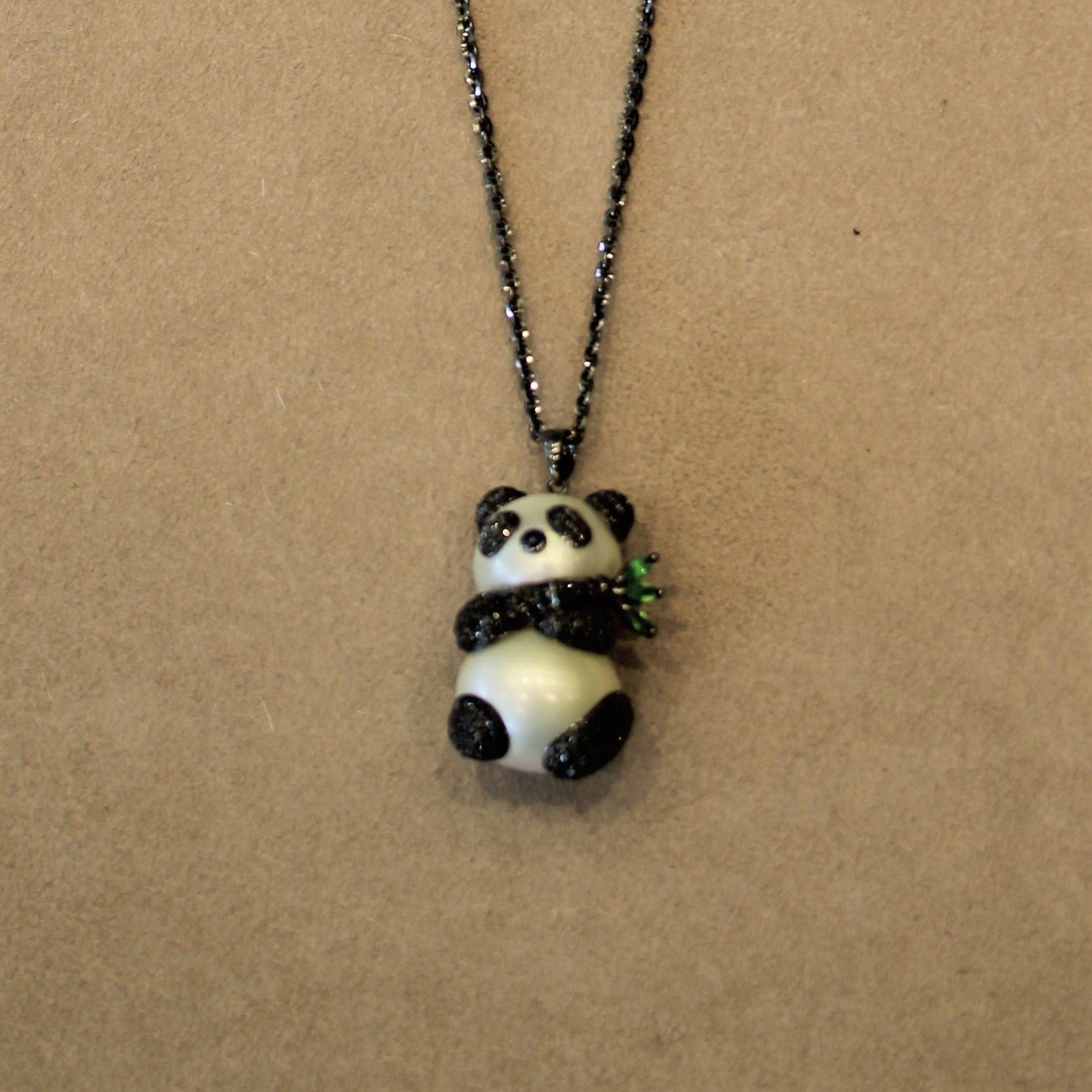 Diamond Pearl Gold Panda Pendant Necklace