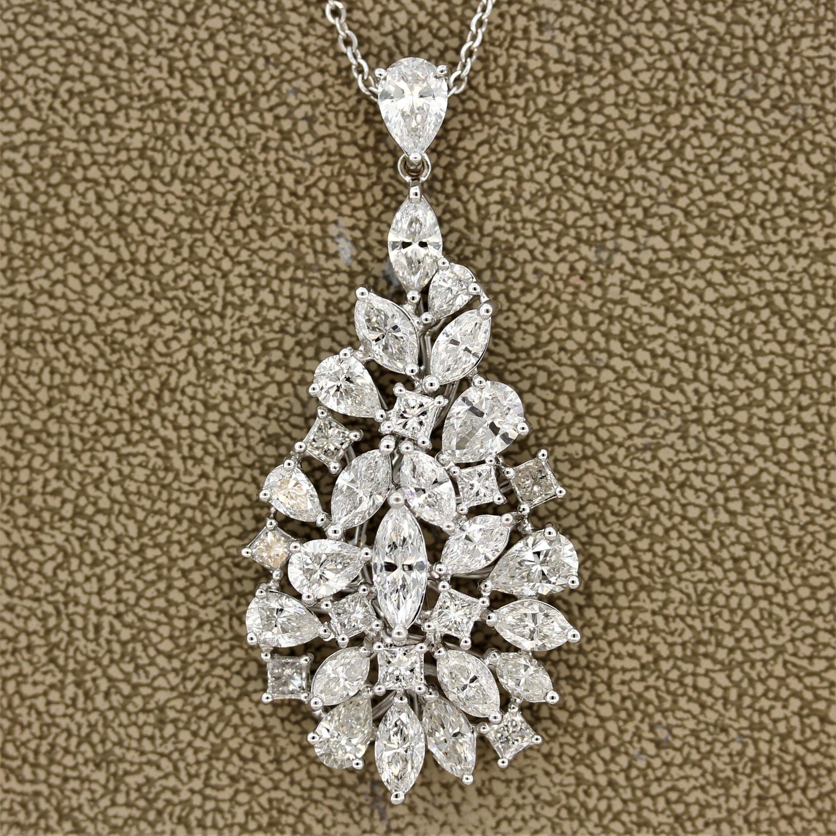 Large Diamond Cluster Gold Drop Pendant