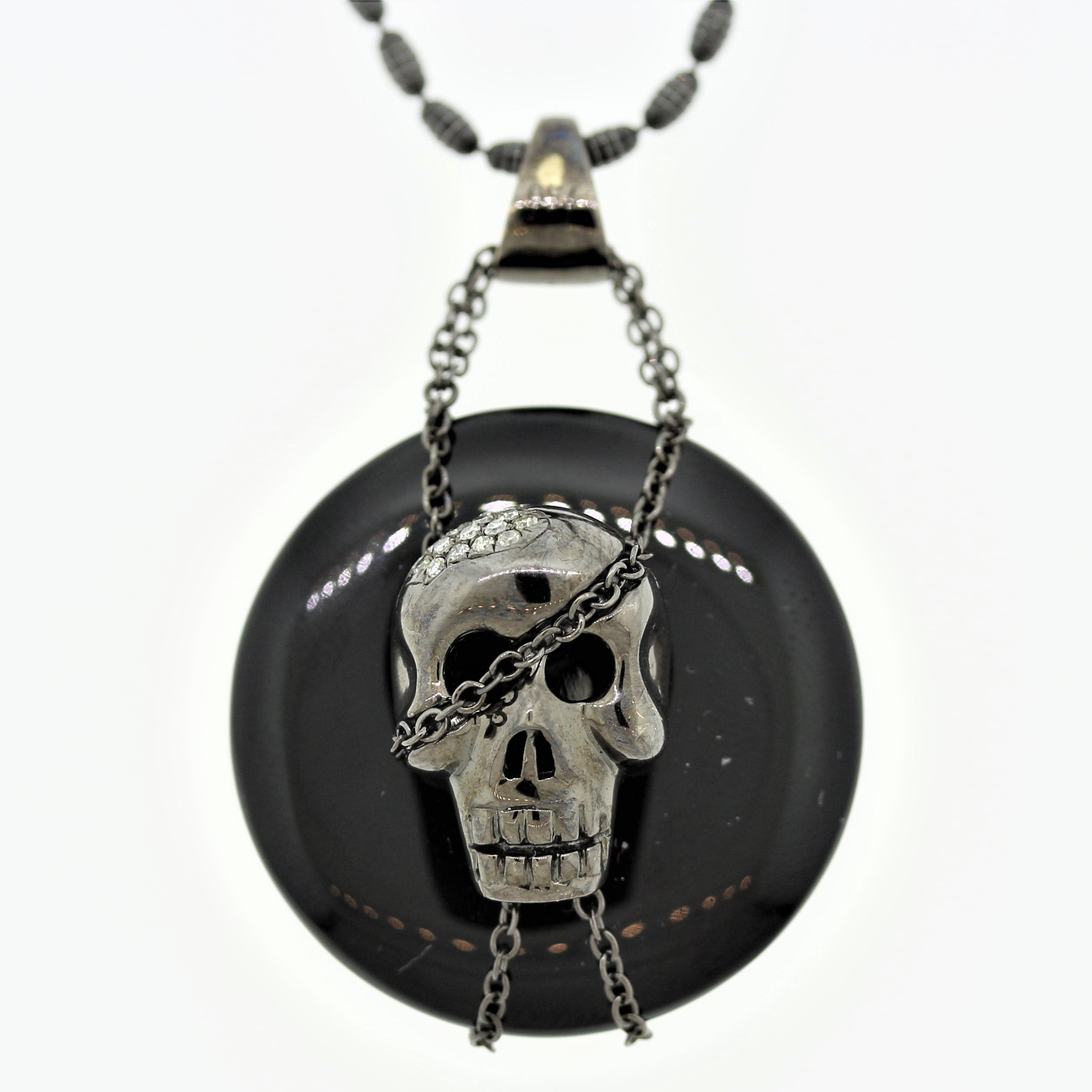 Black-Onyx Diamond Gold & Rhodium Skull Pendant
