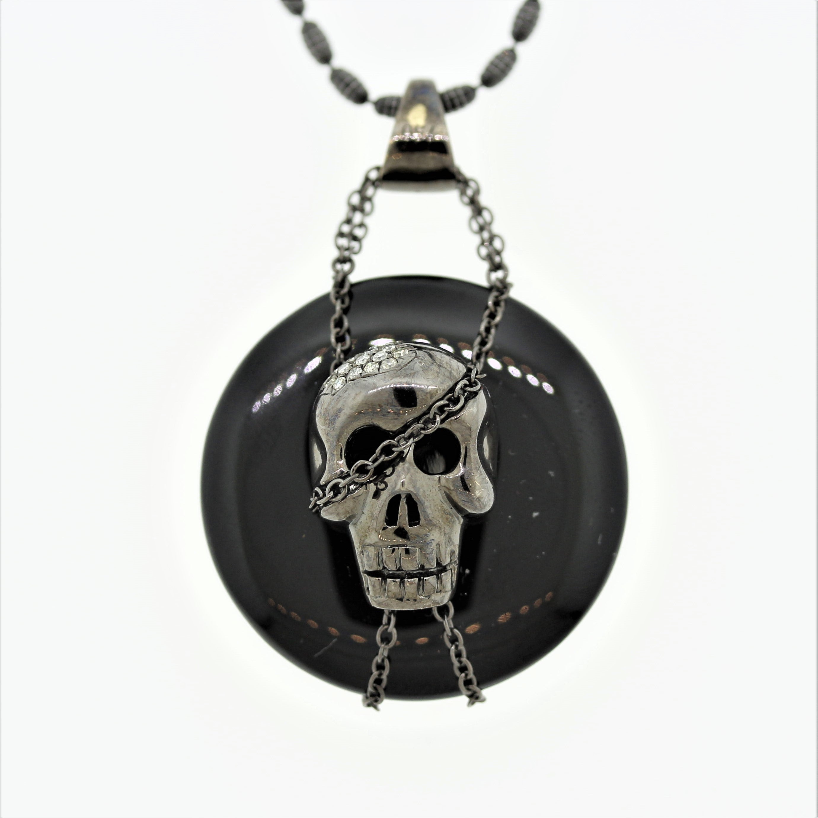 Black-Onyx Diamond Gold & Rhodium Skull Pendant