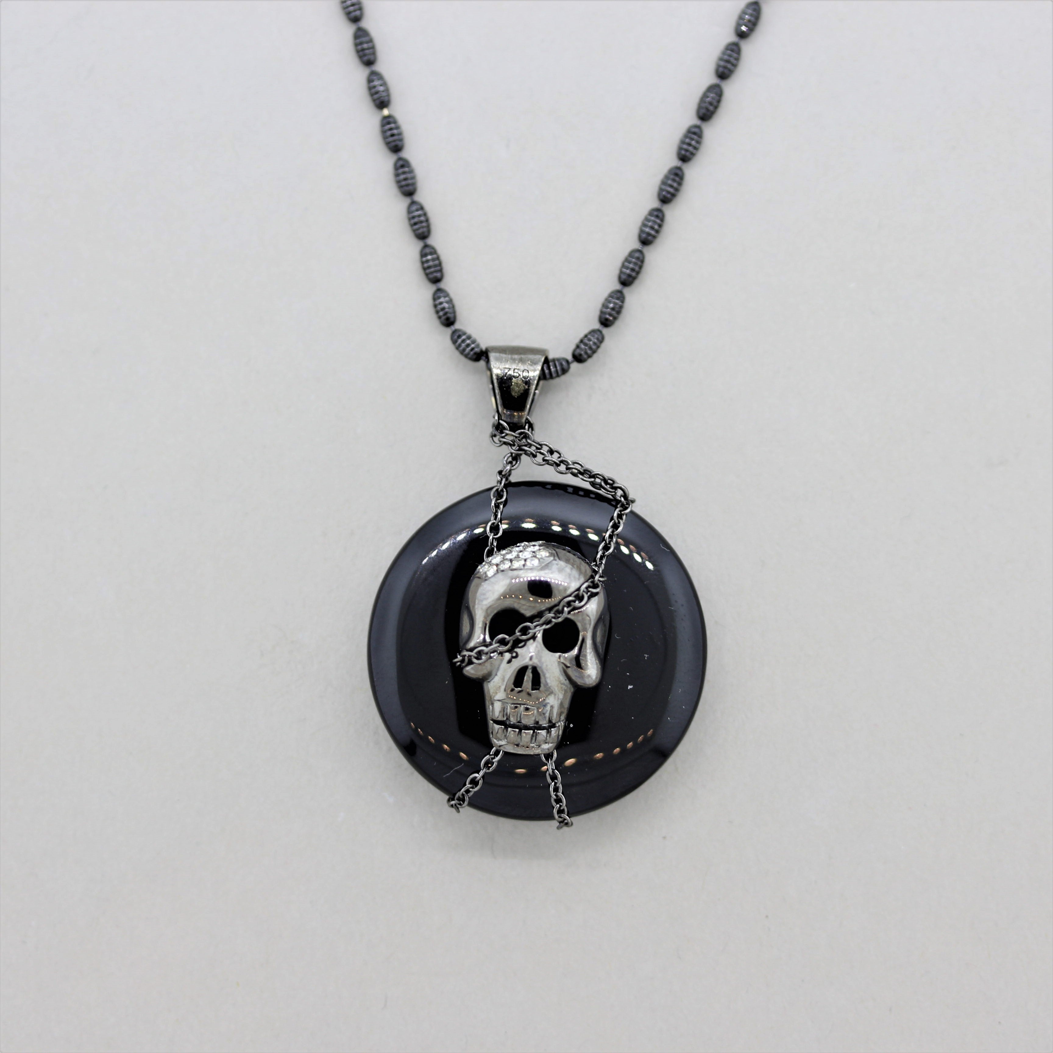 Black-Onyx Diamond Gold & Rhodium Skull Pendant