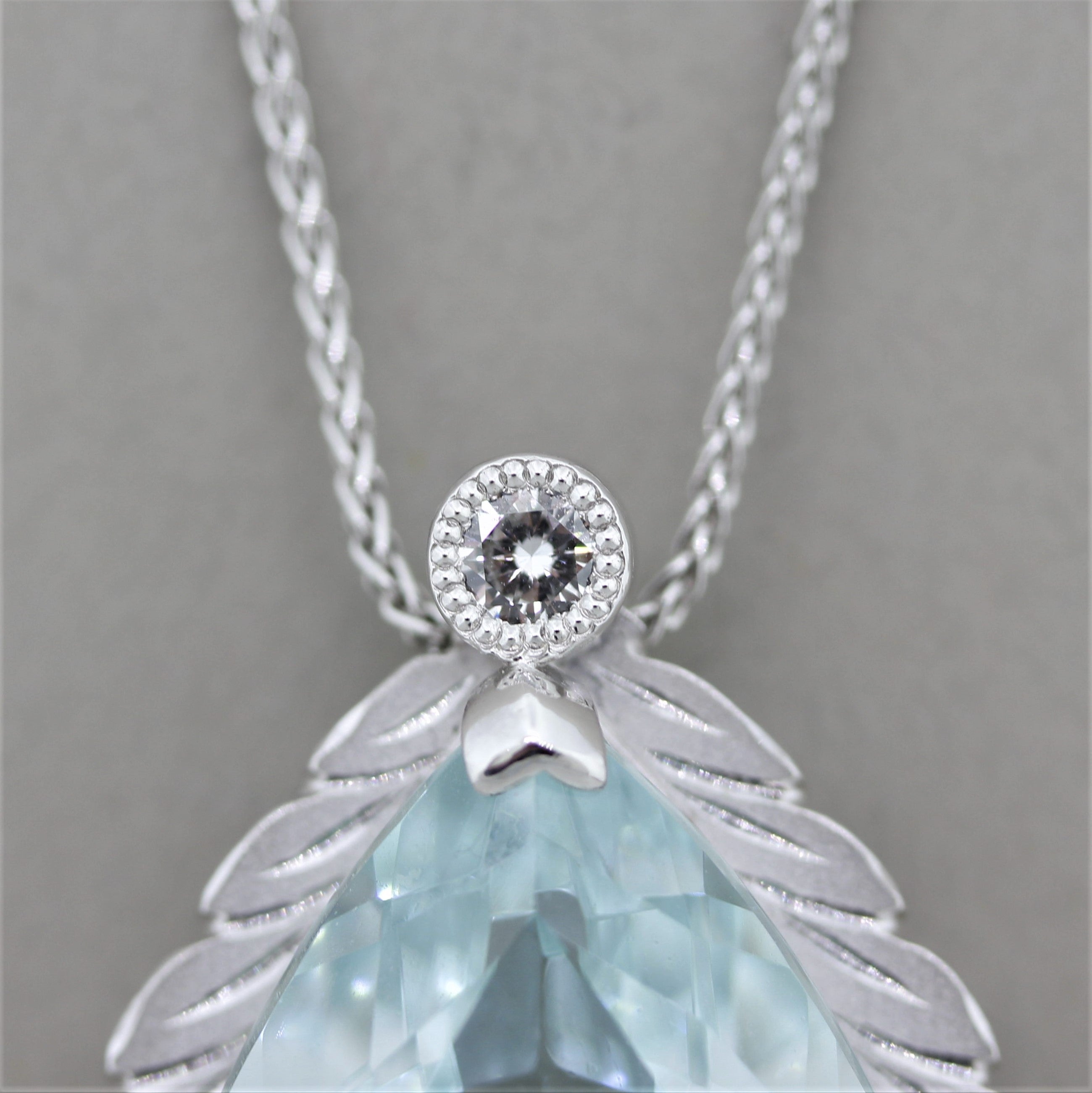 Aquamarine Diamond Platinum Pendant