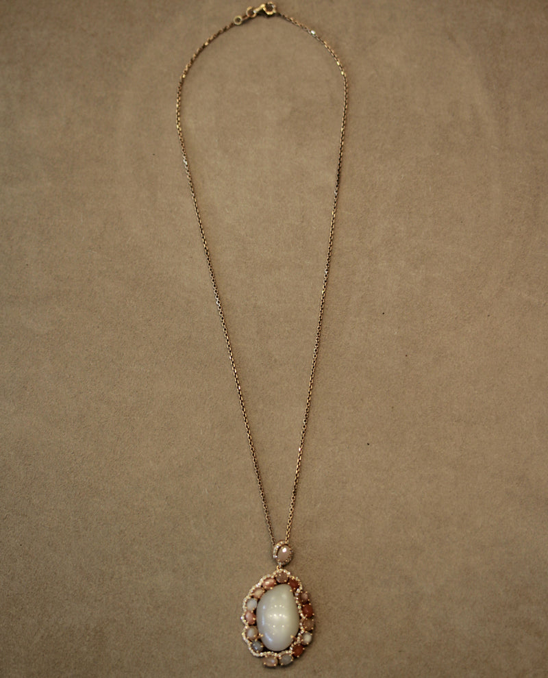 Moonstone Diamond Gold Pendant Necklace