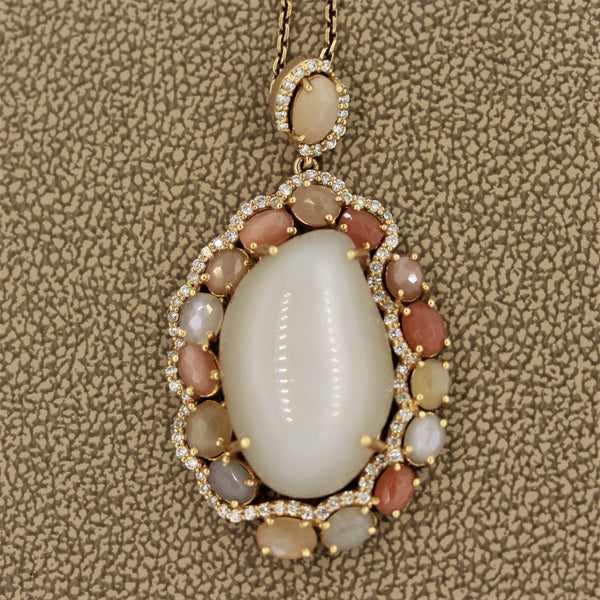 Moonstone Diamond Gold Pendant Necklace