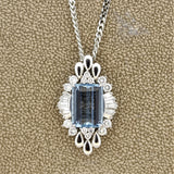 Fine Aquamarine Diamond Platinum Pendant