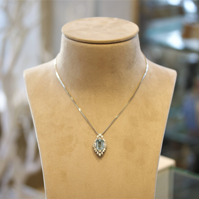 Fine Aquamarine Diamond Platinum Pendant