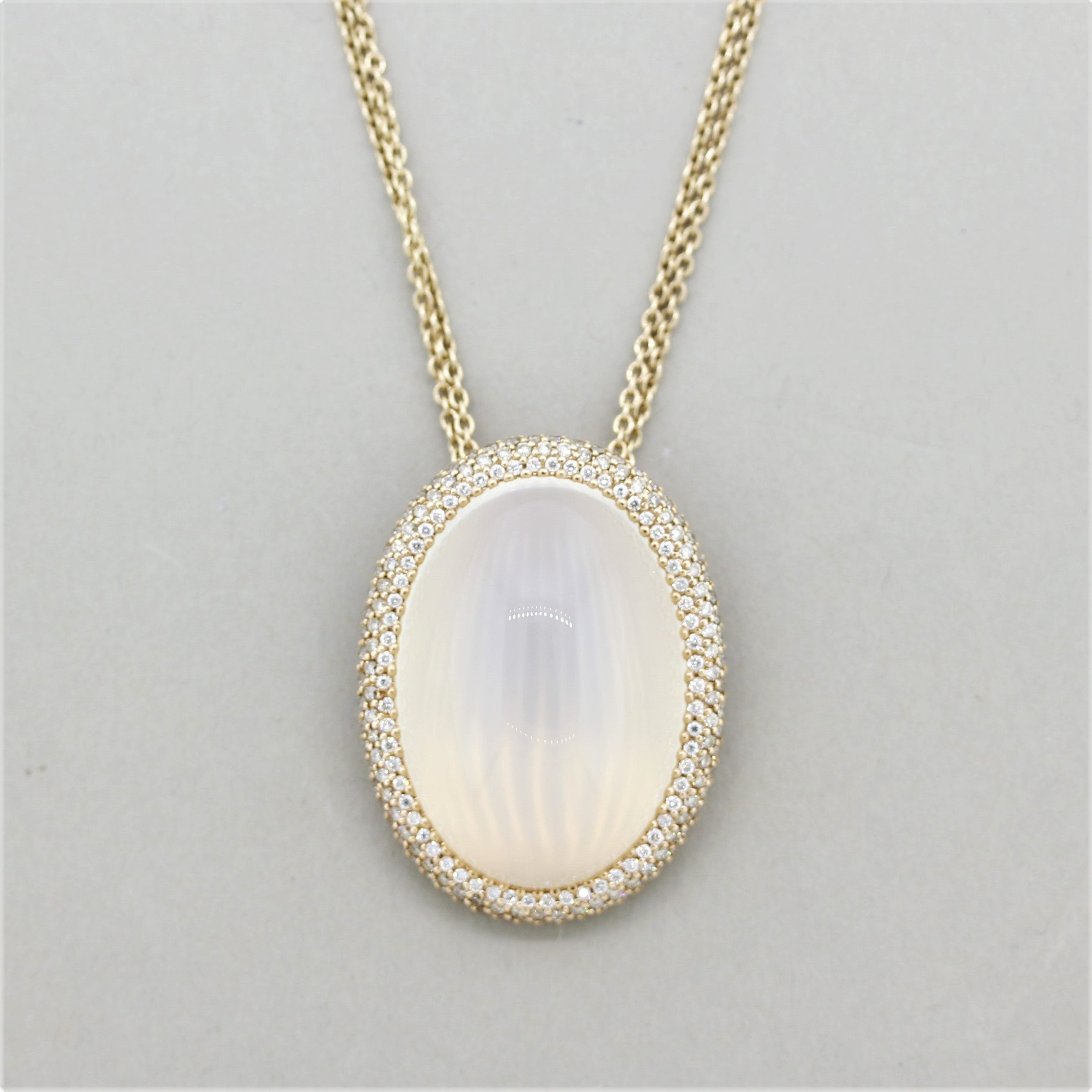 Large Moonstone Diamond Gold Pendant