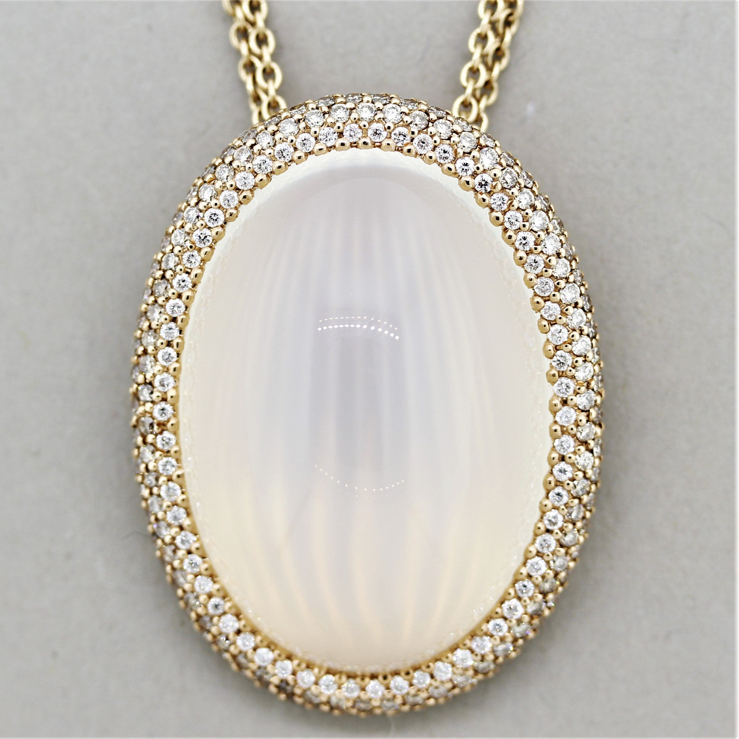 Large Moonstone Diamond Gold Pendant