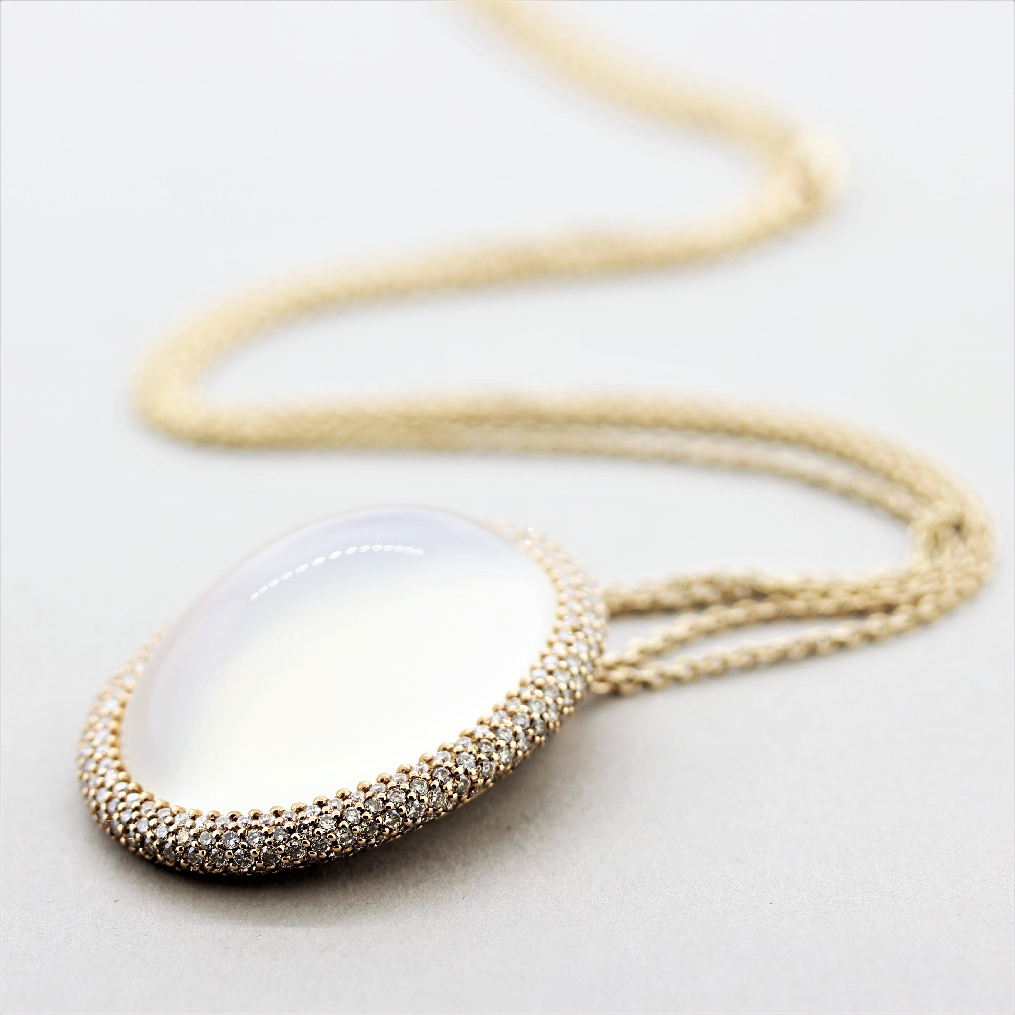 Large Moonstone Diamond Gold Pendant