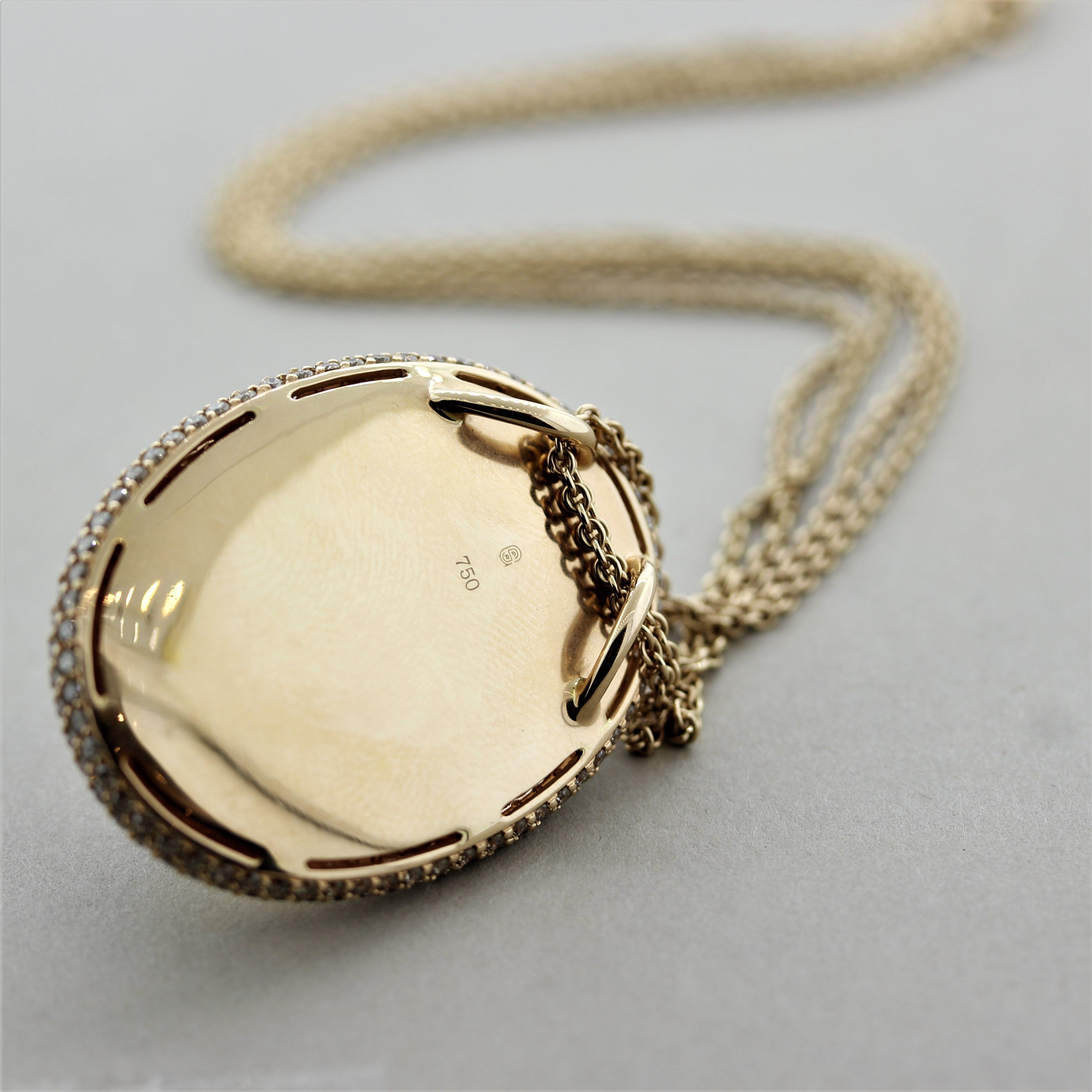 Large Moonstone Diamond Gold Pendant