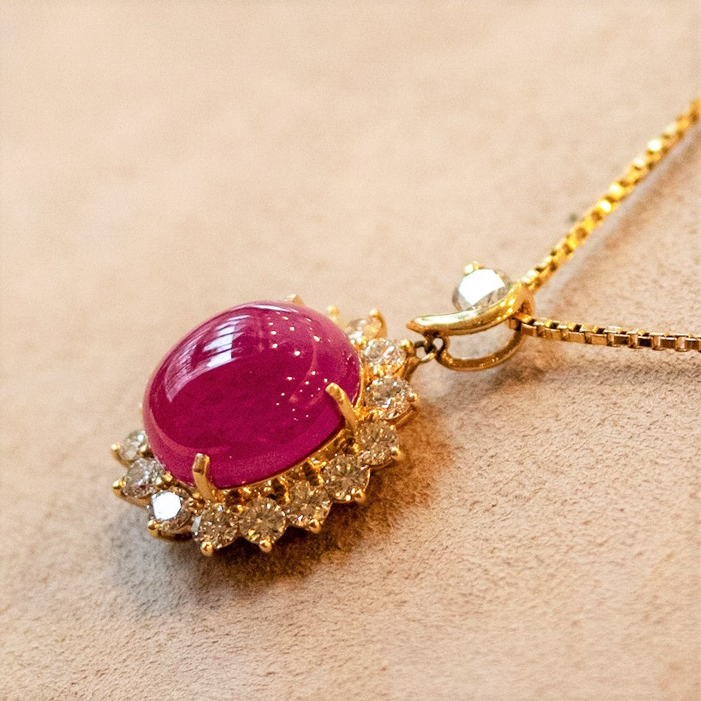 15.60ct Ruby Diamond Gold Drop Pendant, GIA Certified