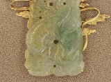 Large Carved Jade Diamond Gold Pendant