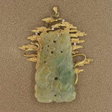Large Carved Jade Diamond Gold Pendant