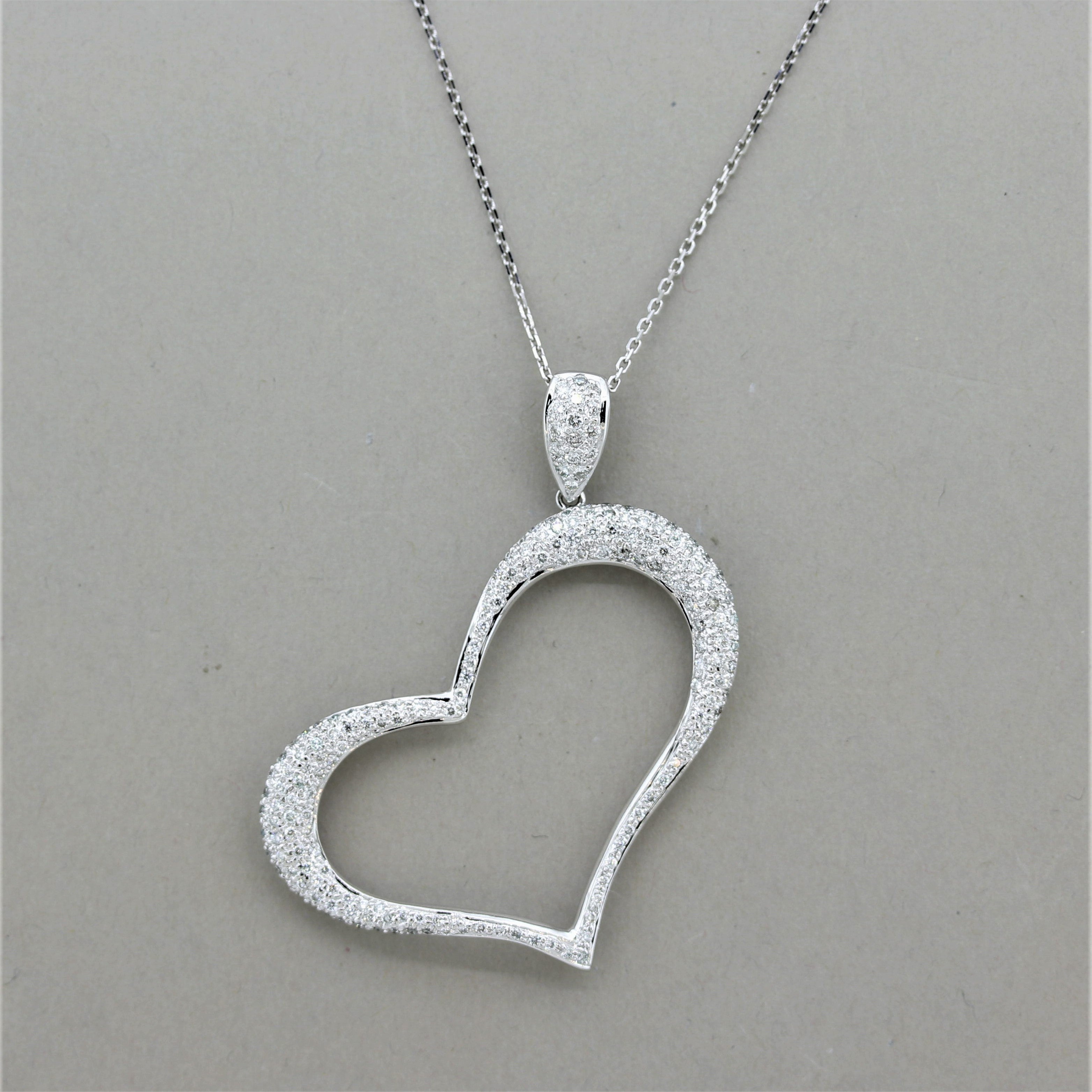 Diamond Gold Tilted Heart Drop Pendant