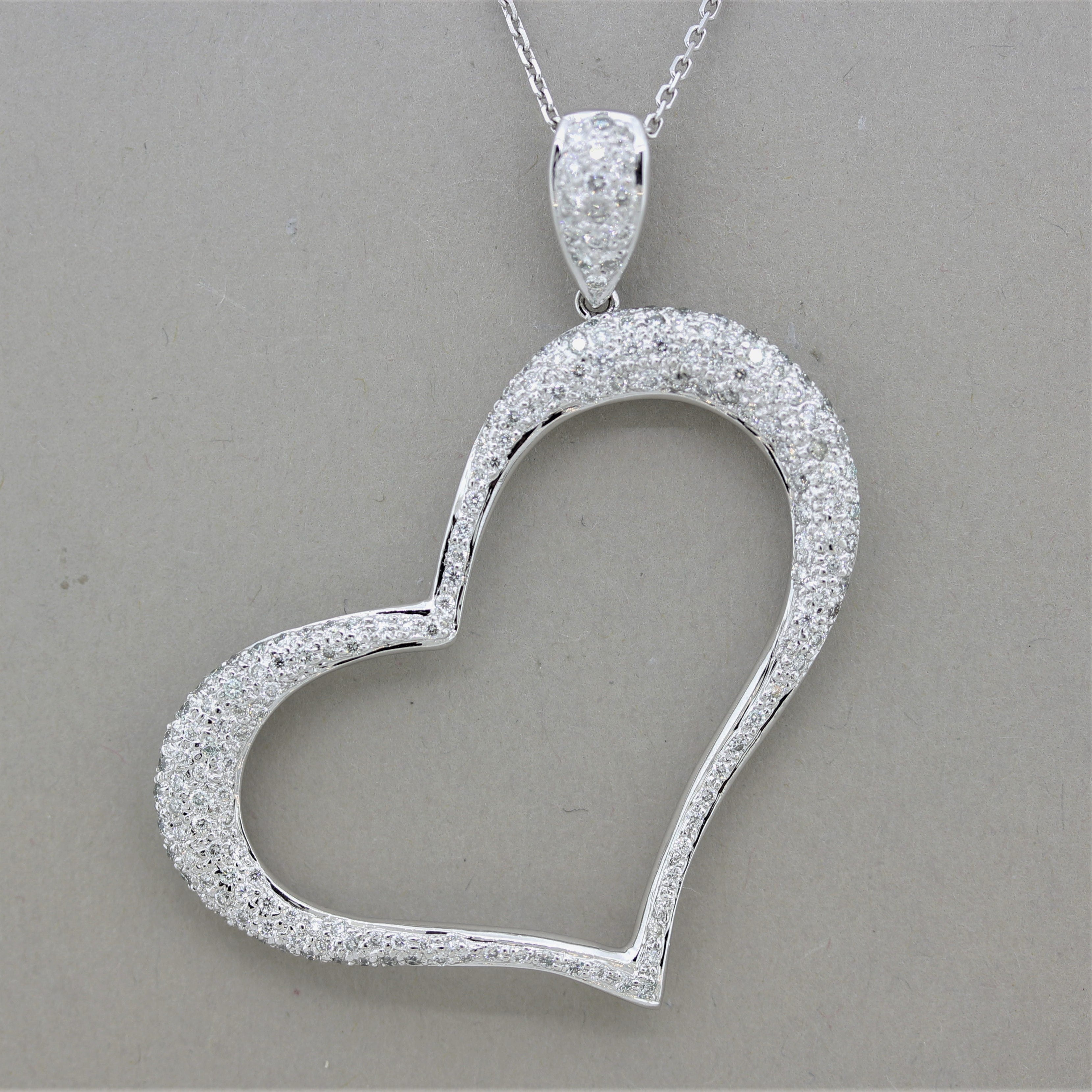 Diamond Gold Tilted Heart Drop Pendant