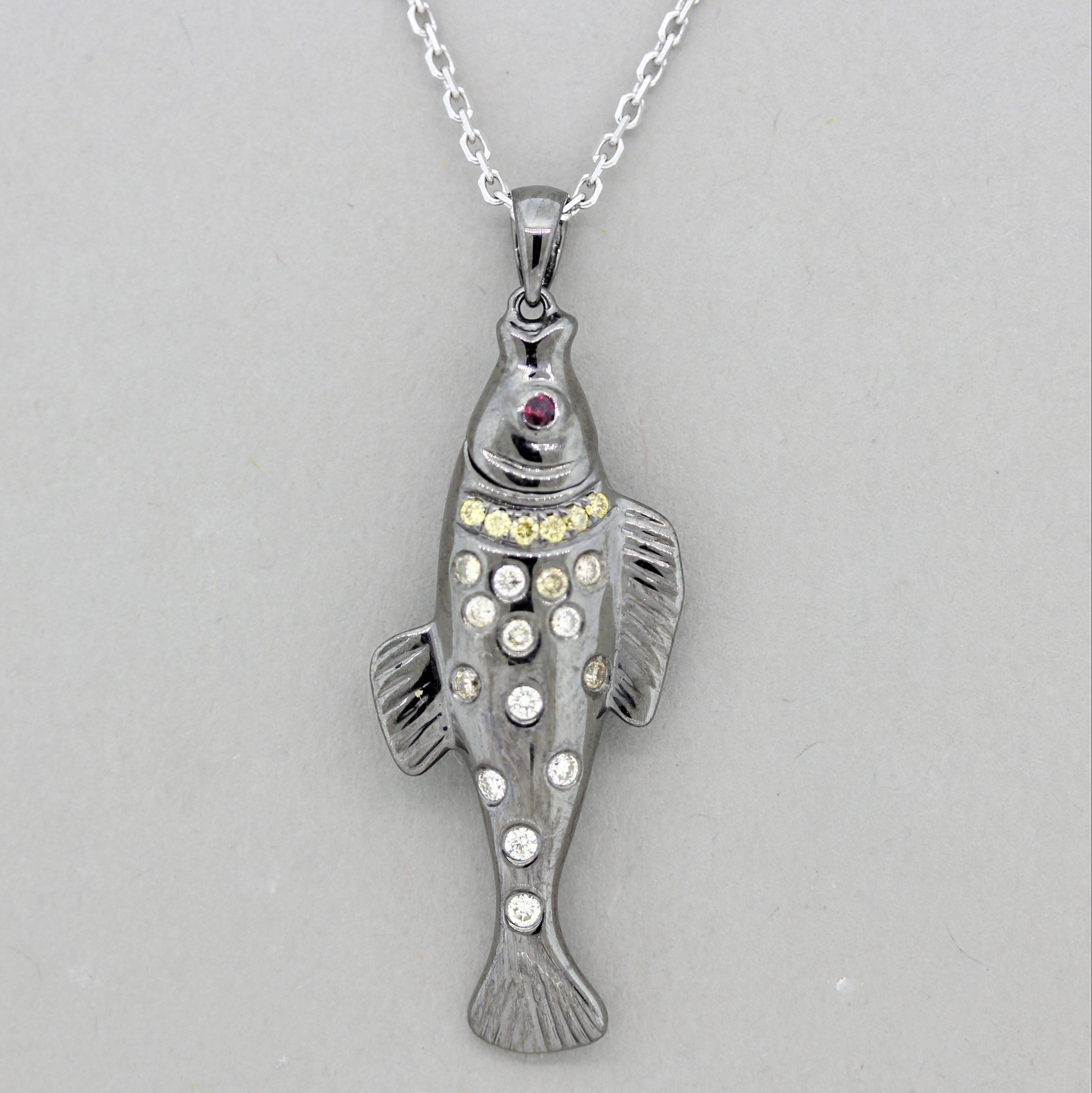 Diamond Ruby Gold Fish Pendant