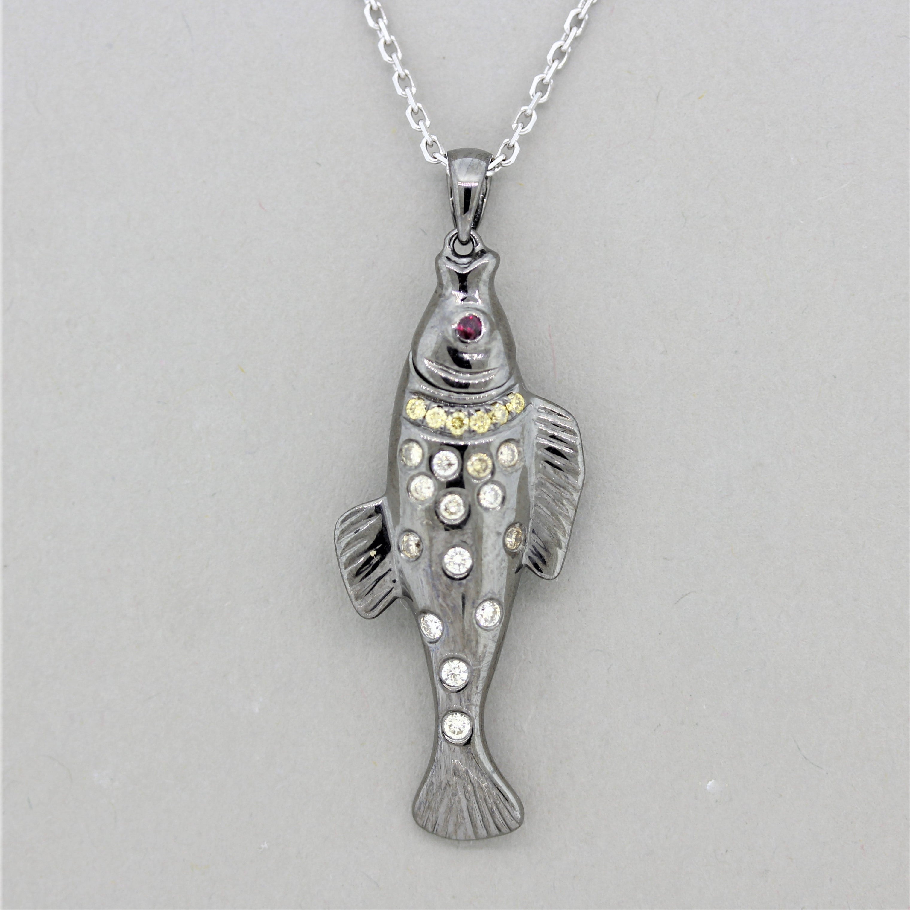 Diamond Ruby Gold Fish Pendant