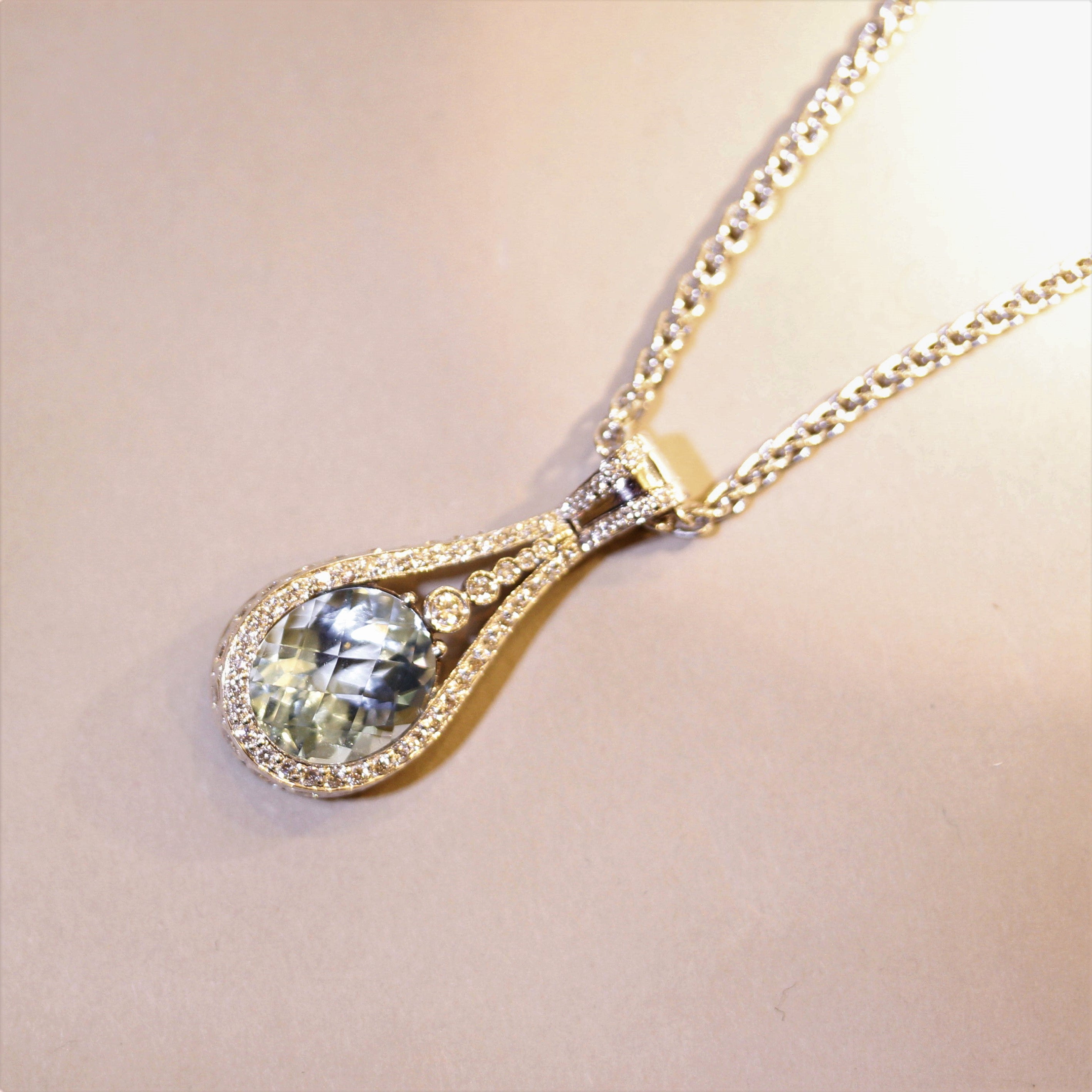 Aquamarine Diamond Gold Pendant