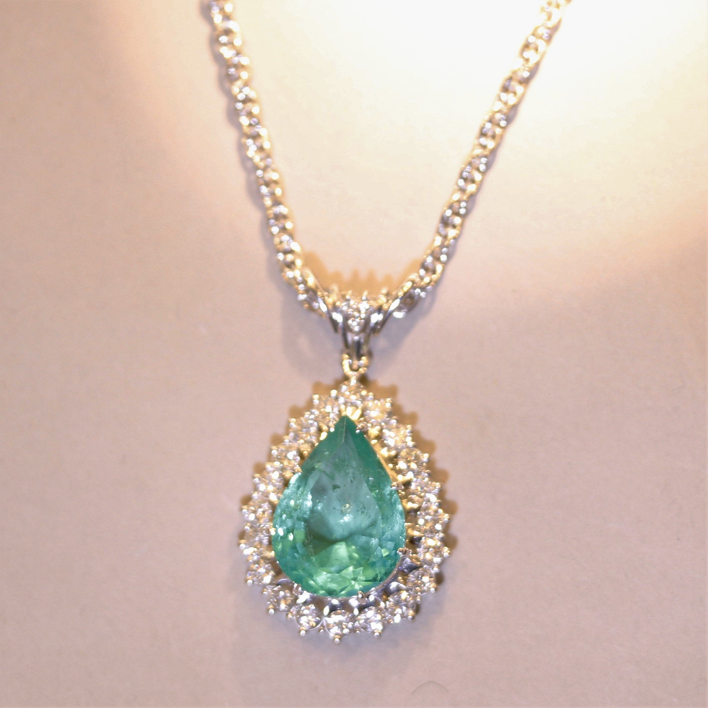 Colombian Emerald Diamond Halo Platinum Pendant, GIA Certified