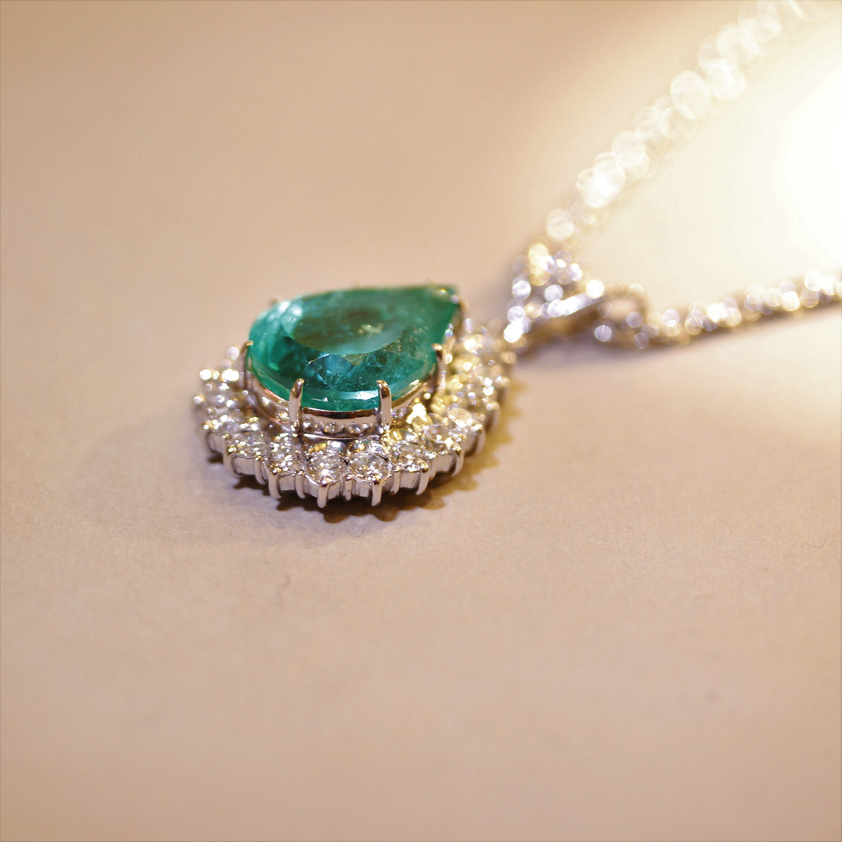 Colombian Emerald Diamond Halo Platinum Pendant, GIA Certified