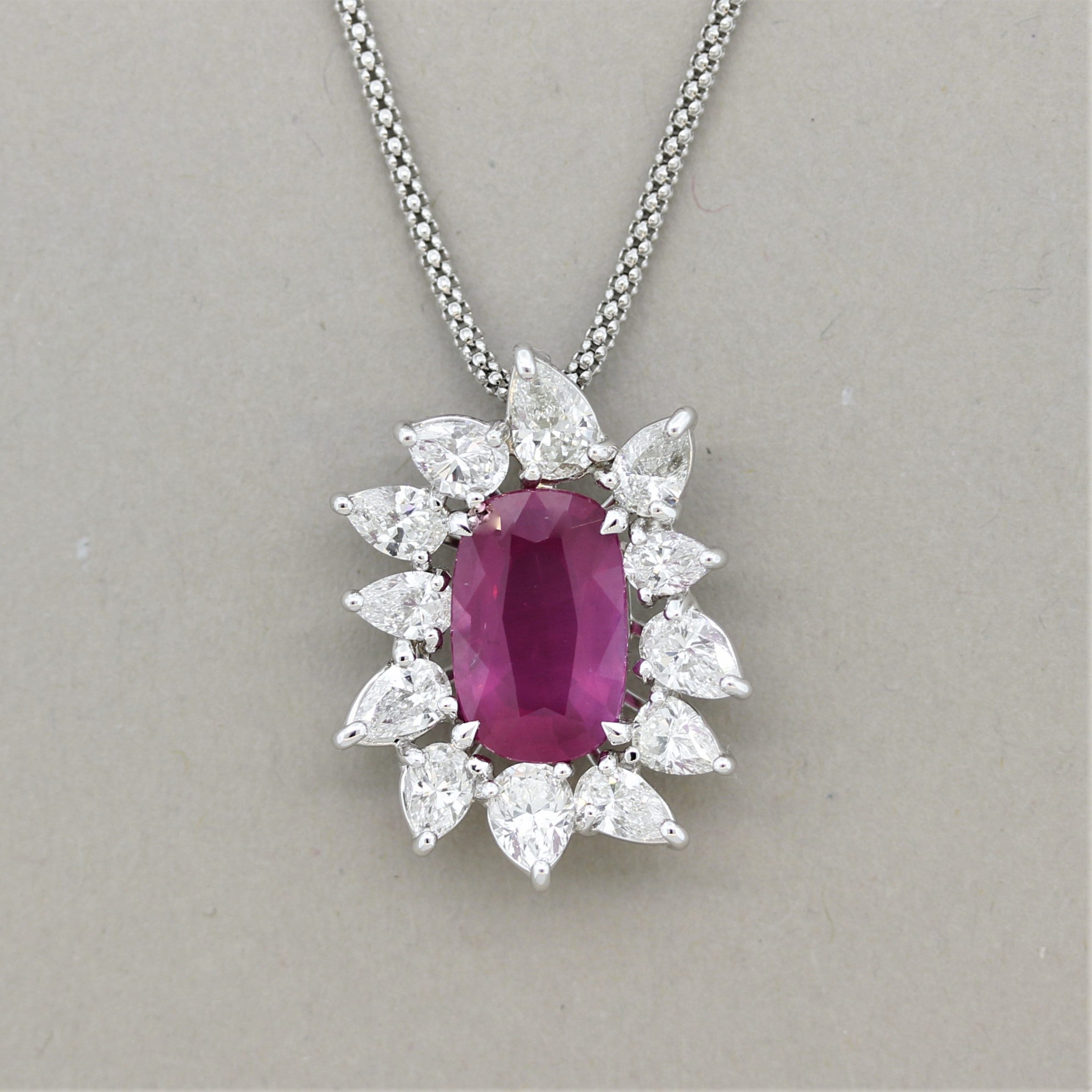 4.14 Carat Unheated Ruby Diamond Gold Pendant, GIA Certified