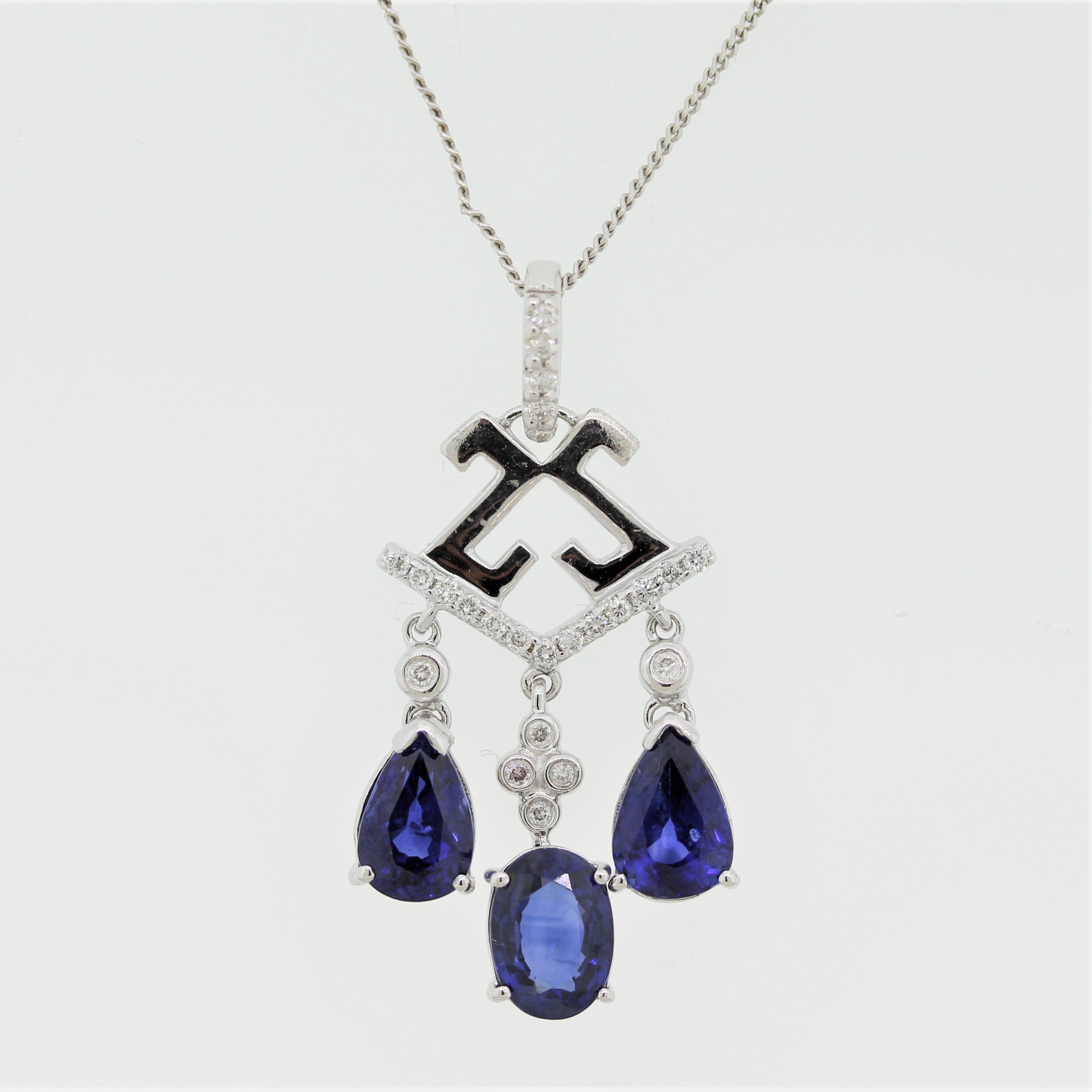 Sapphire Diamond Triple-Drop Gold Pendant