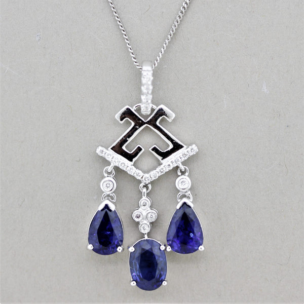 Sapphire Diamond Triple-Drop Gold Pendant