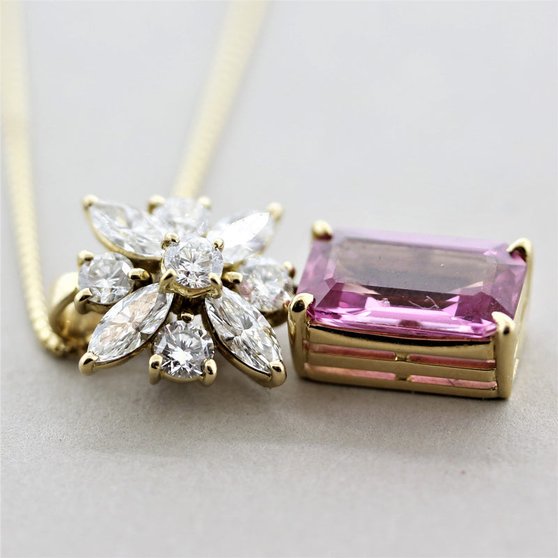 No-Heat Pink Sapphire Diamond Gold Pendant, GIA Certified