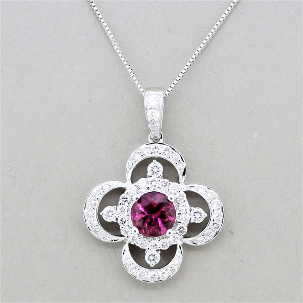 Pink Tourmaline Diamond Gold Clover Pendant