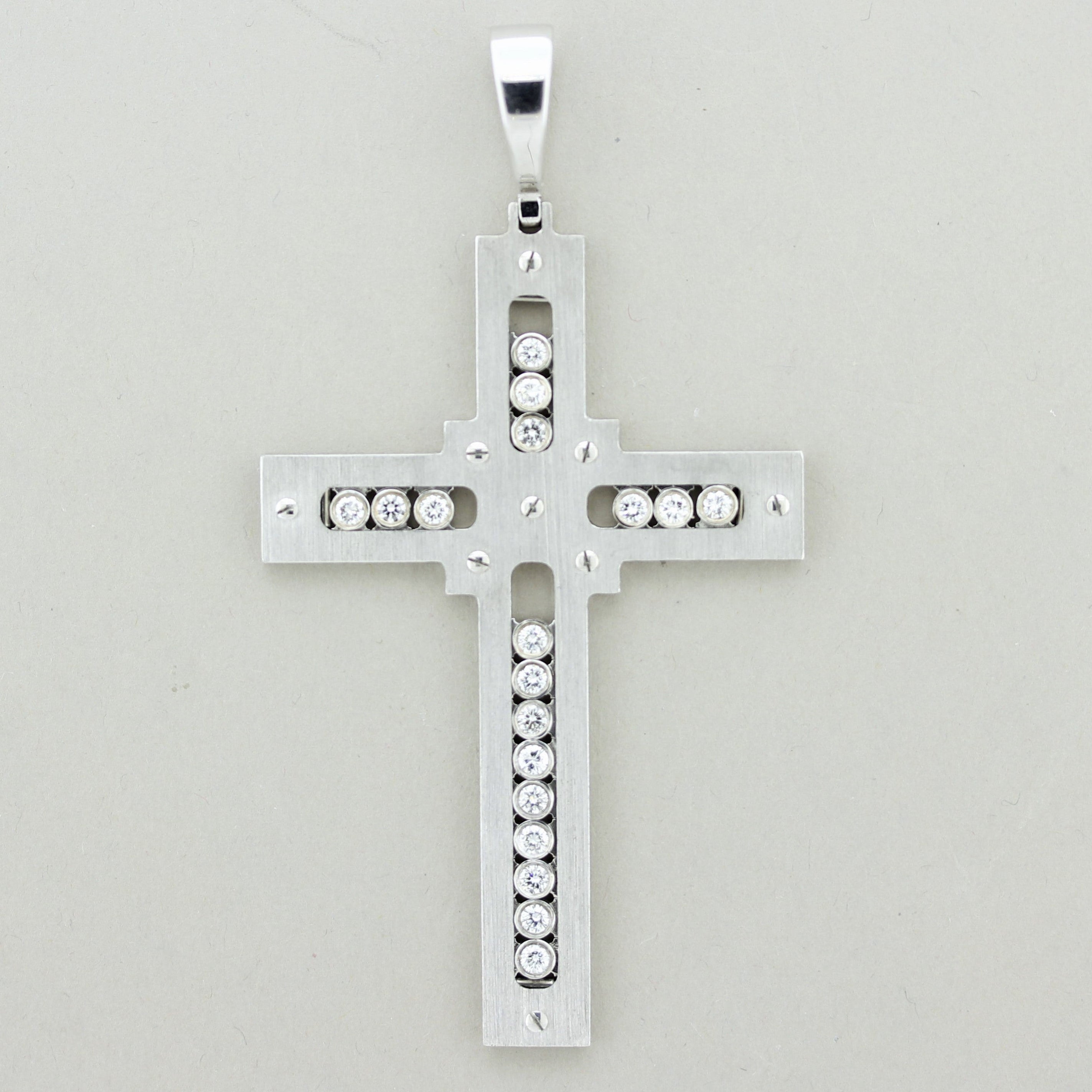 Large Italian Dancing Diamonds Gold Cross Pendant