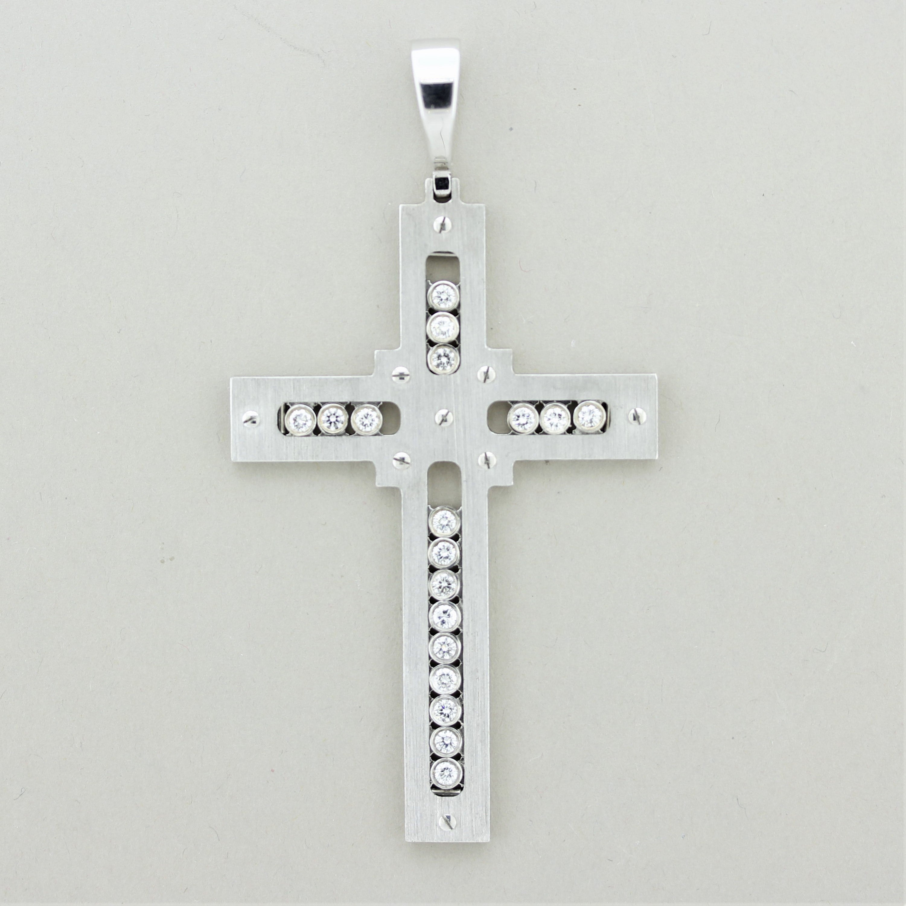 Large Italian Dancing Diamonds Gold Cross Pendant