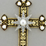 Superb Victorian Antique Diamond Pearl Gold Cross Pendant