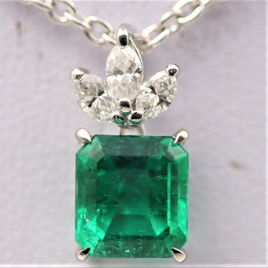 Fine Colombian Emerald Diamond Platinum Pendant, GIA Certified