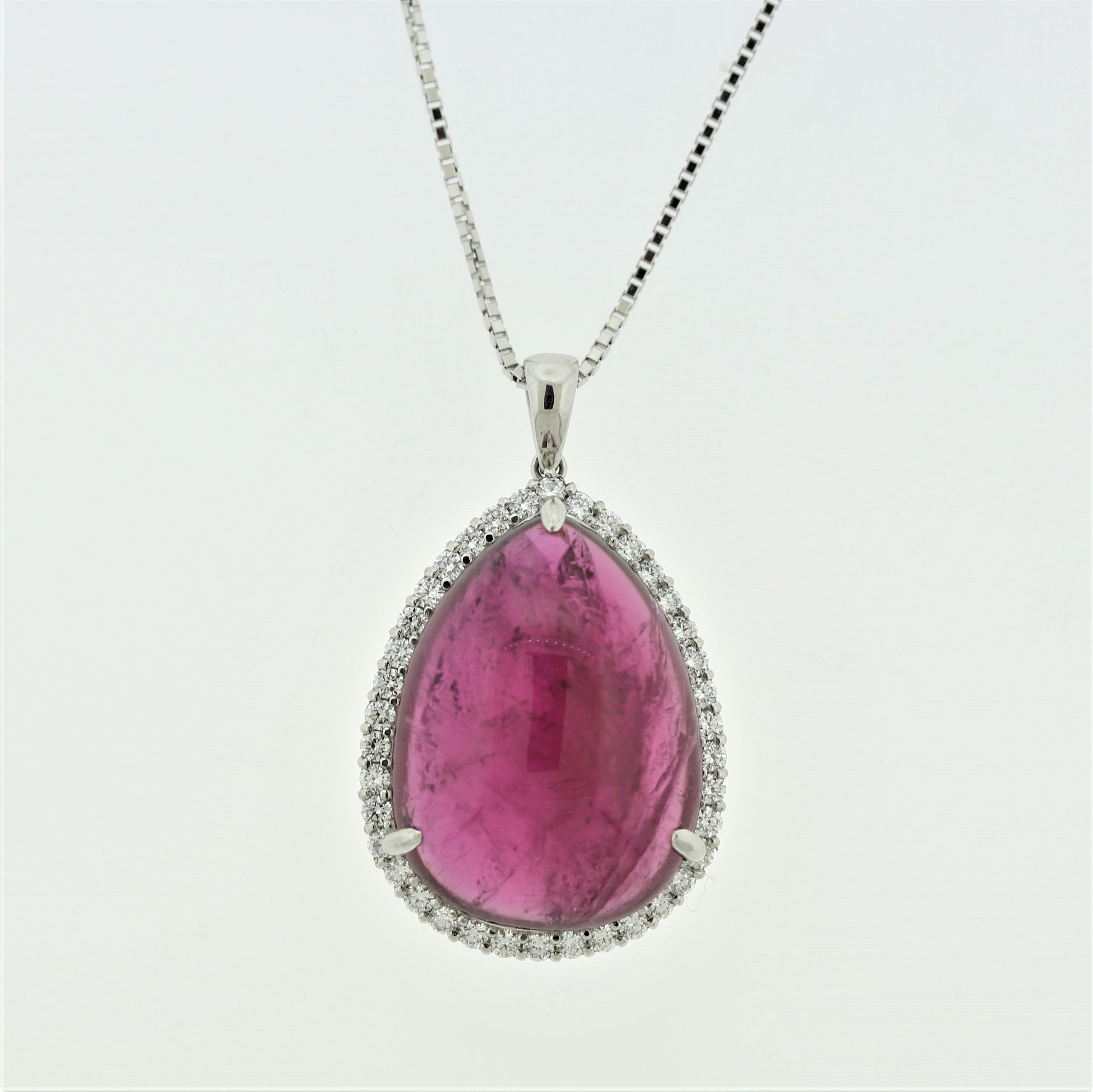 Large Rubellite Tourmaline Diamond Platinum Pendant