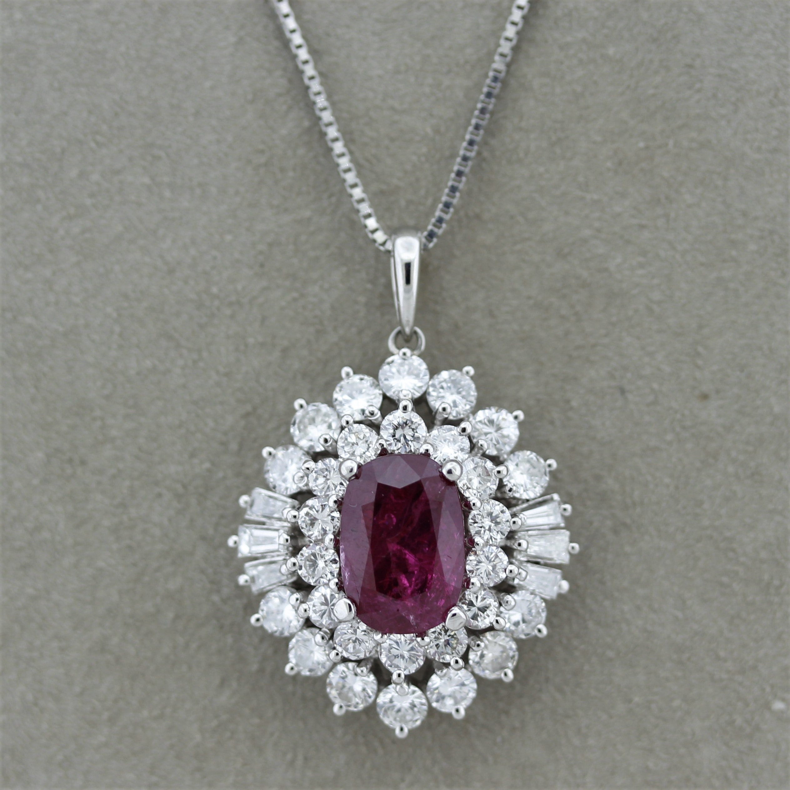 Ruby Diamond Spray Platinum Sunburst Pendant