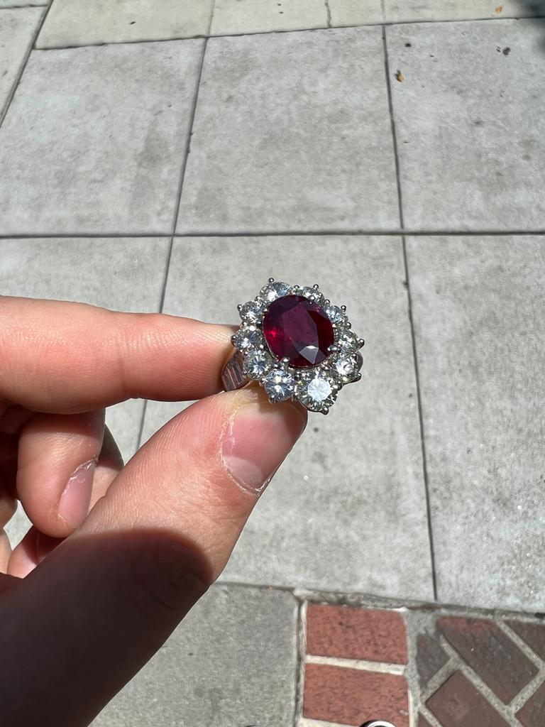 5.03 Carat Ruby Diamond Platinum Ring, GIA Certified