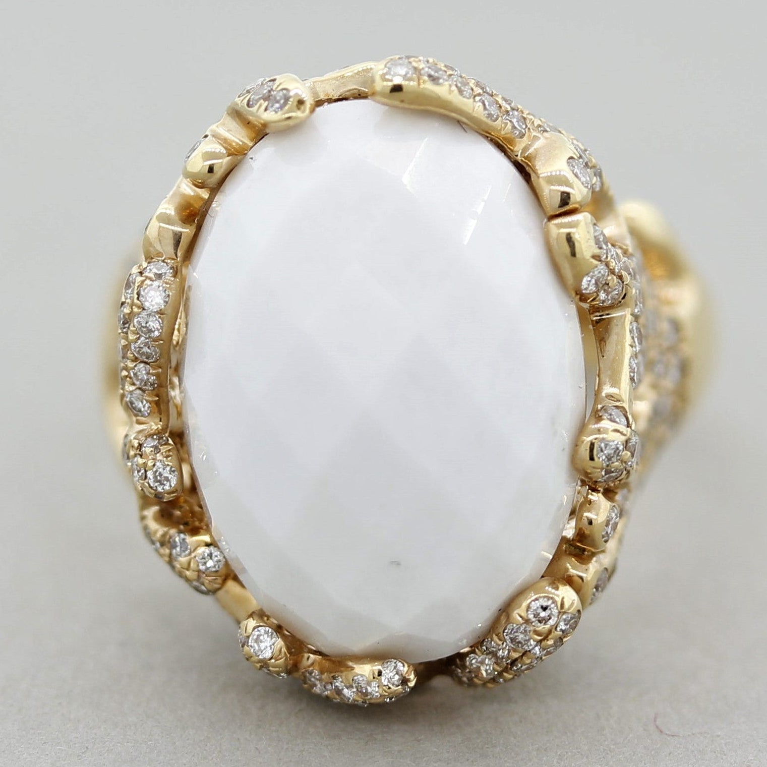 White Onyx Diamond Gold Ring