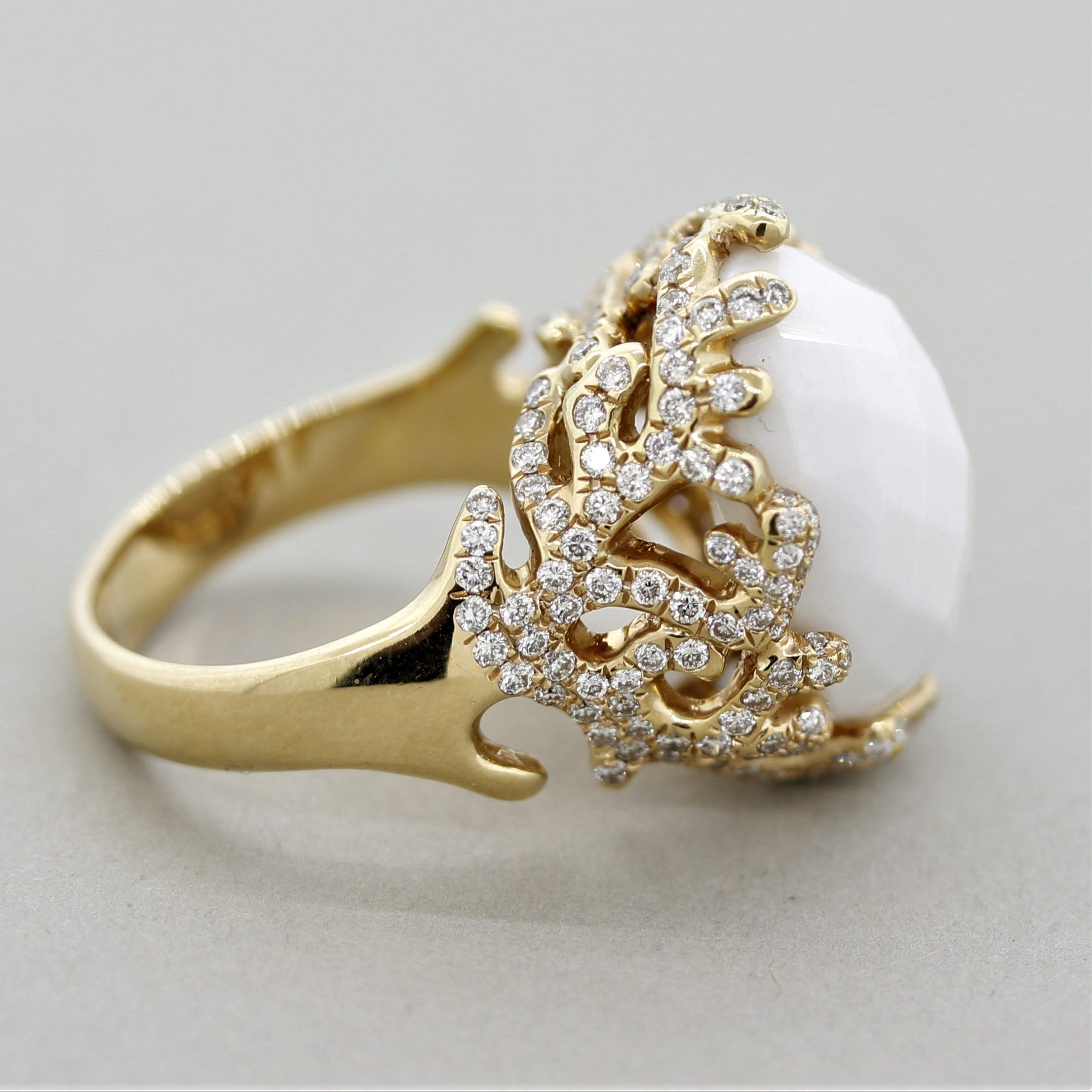 White Onyx Diamond Gold Ring